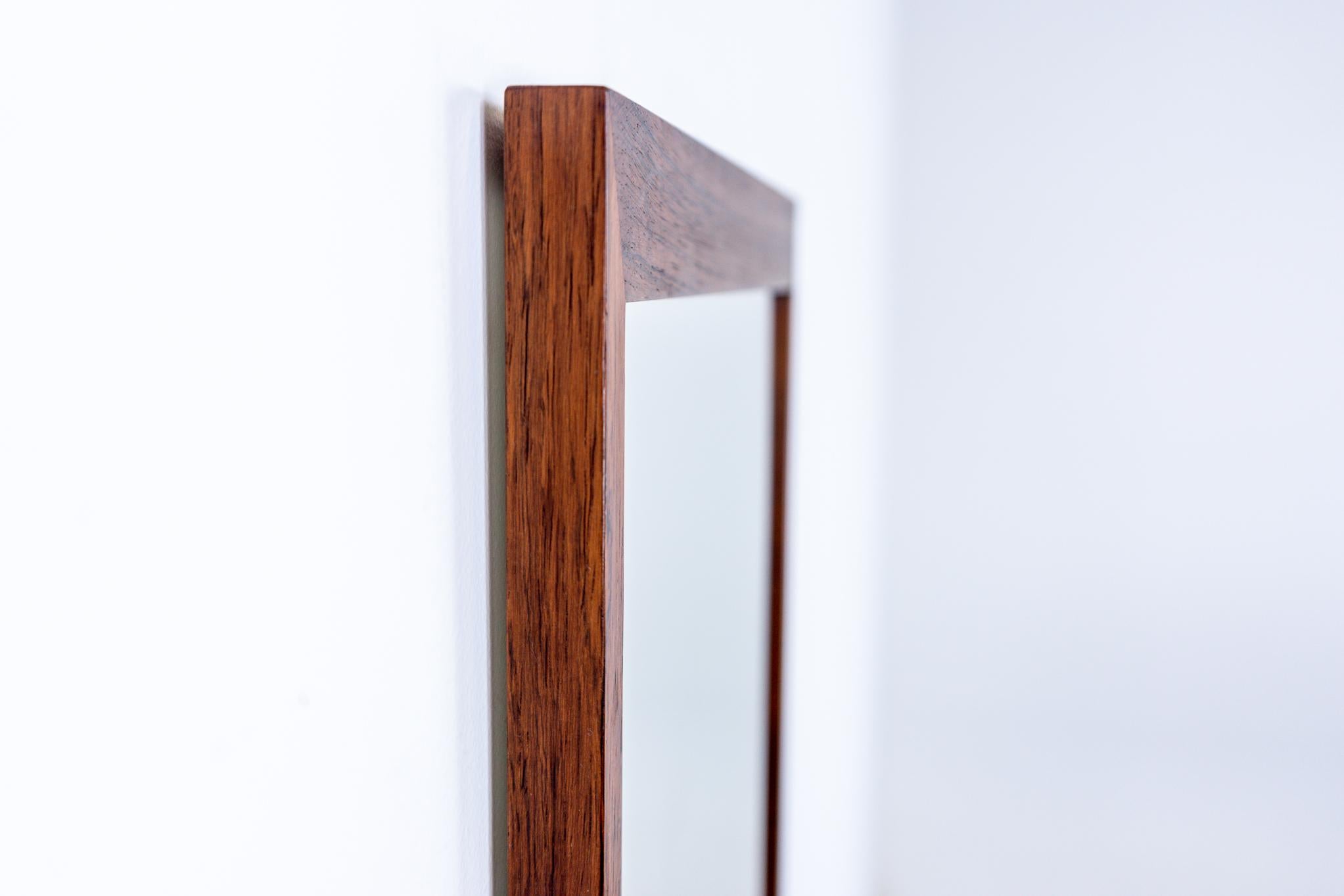 Hardwood Danish Mid-Century Modern Rosewood Rectangular Mirror For Sale