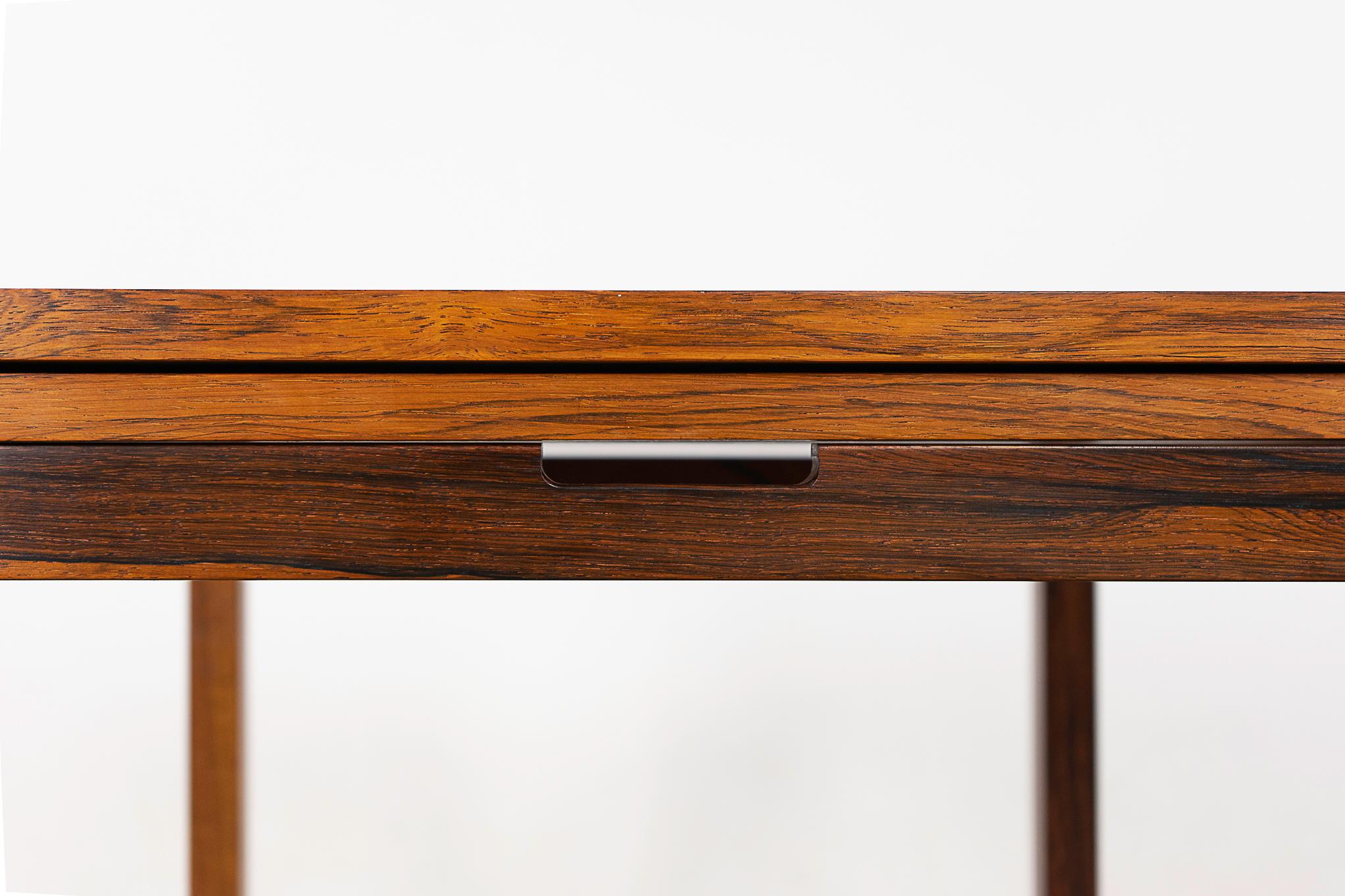 Veneer Danish Mid-Century Modern Rosewood Side Table with Pull Out For Sale