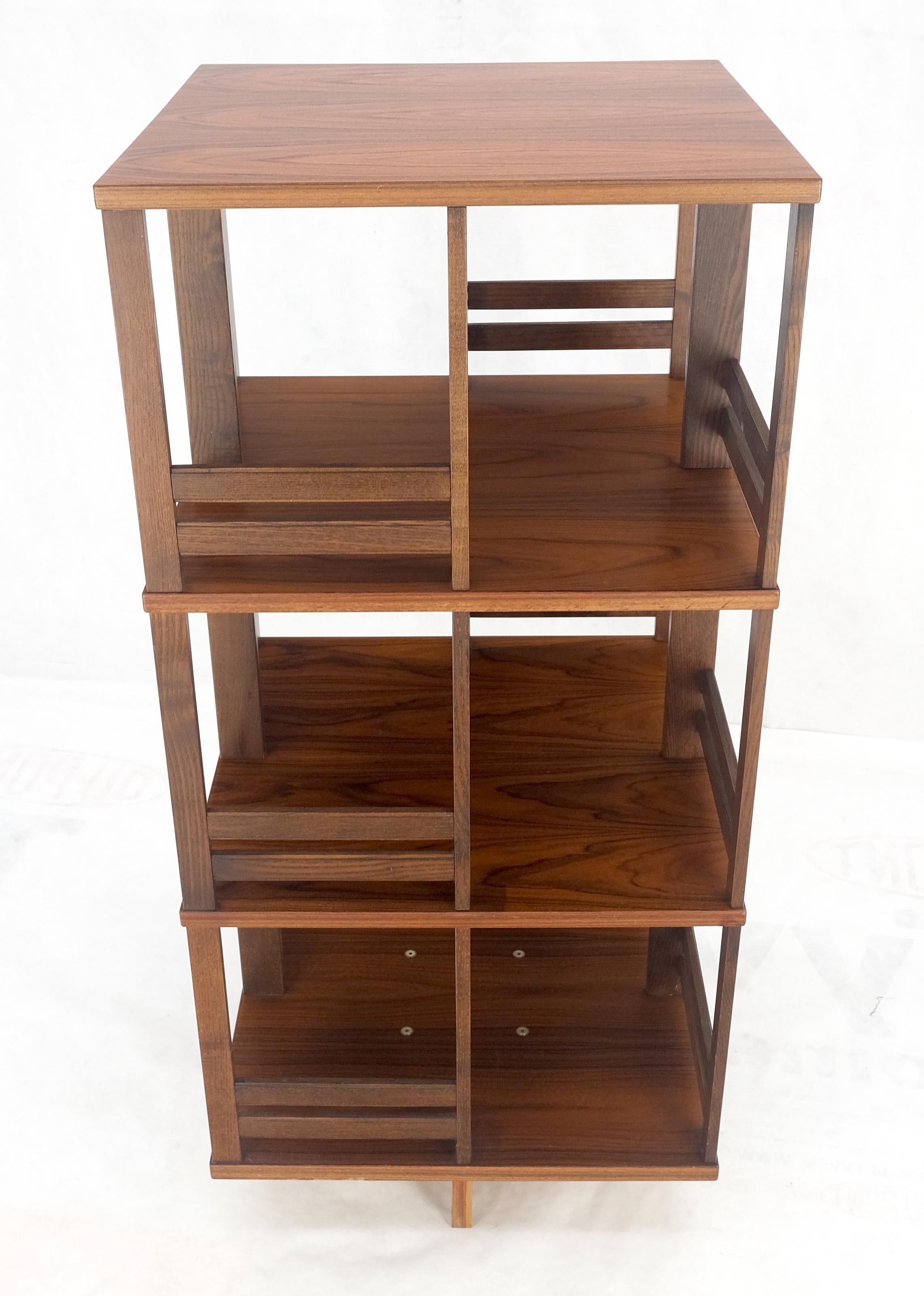 Lacquered Danish Mid Century Modern Rosewood Square Revolving Bookcase Shelf MINT! For Sale