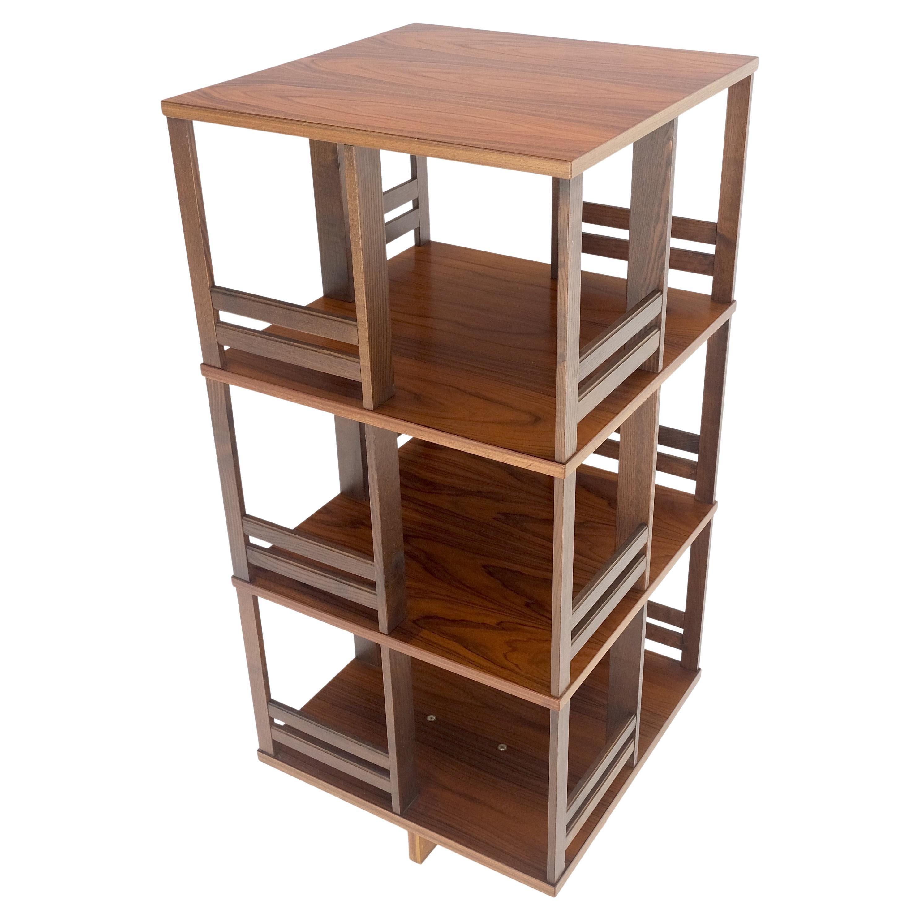 Danish Mid Century Modern Rosewood Square Revolving Bookcase Shelf MINT! For Sale
