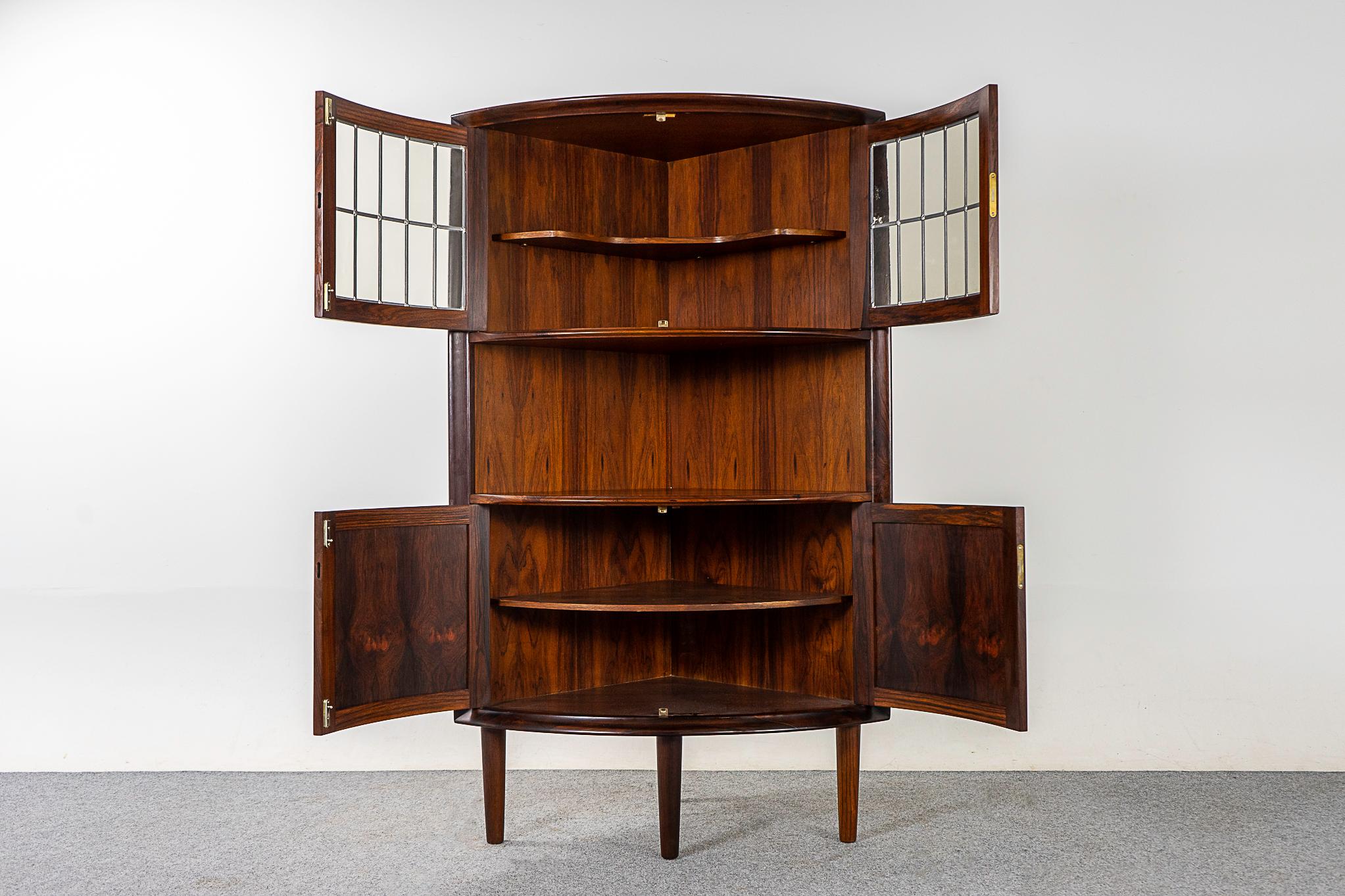 Scandinavian Modern Danish Mid-Century Modern Rosewood & Stained Glass Corner Cabinet