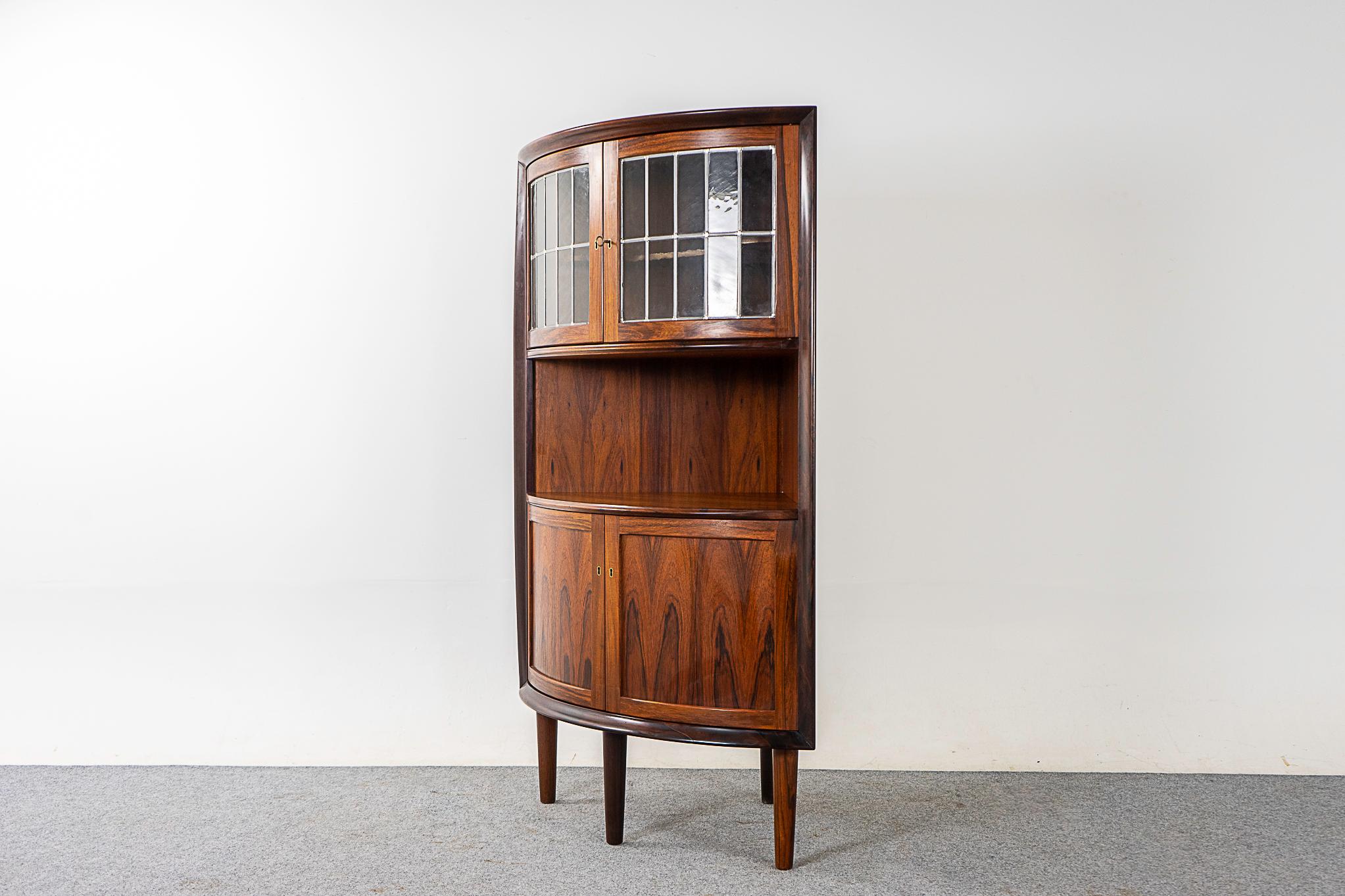 Danish Mid-Century Modern Rosewood & Stained Glass Corner Cabinet 2