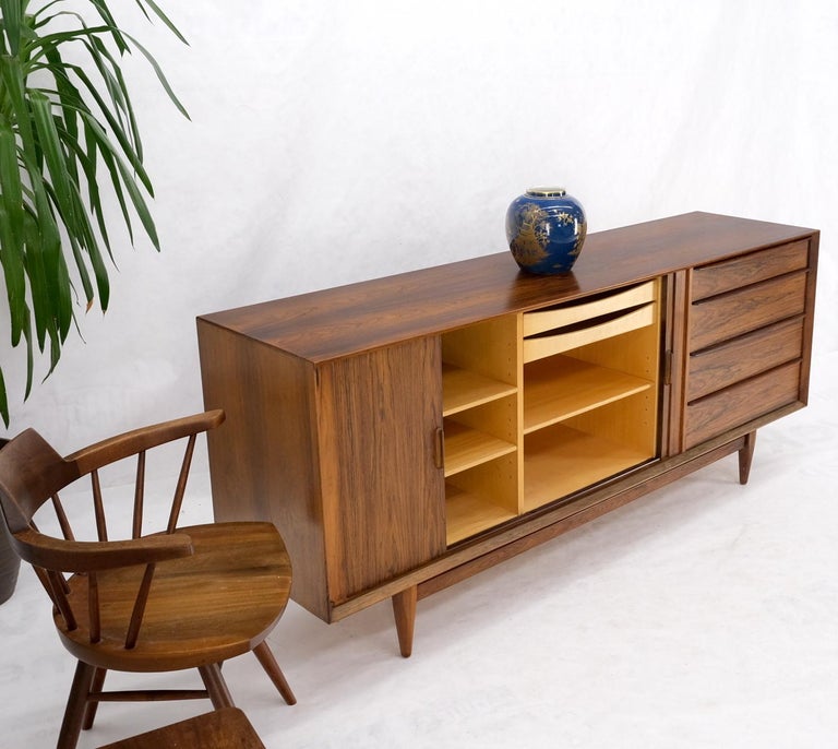 Lacquered Danish Mid Century Modern Rosewood Tambour Doors Sideboard Credenza Falster For Sale