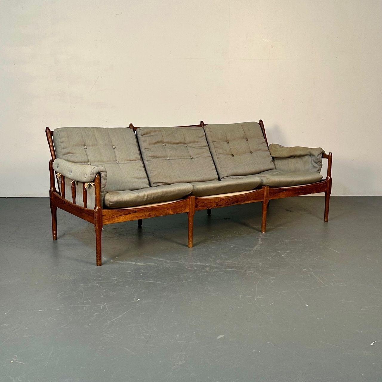 Mid-20th Century Danish Designer, Mid-Century Modern, Sofa, Rosewood, Fabric, Denmark, 1950s For Sale