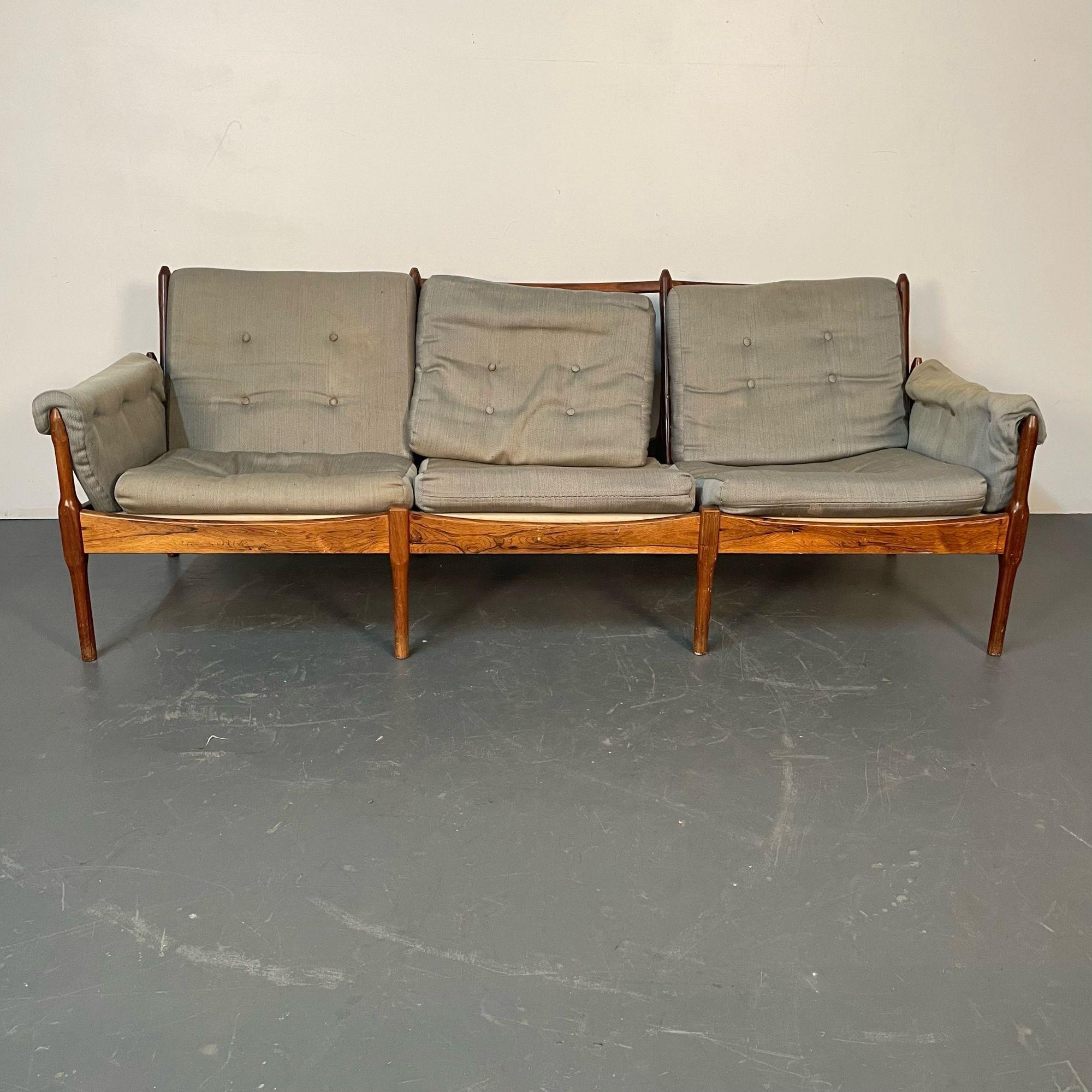 Danish Designer, Mid-Century Modern, Sofa, Rosewood, Fabric, Denmark, 1950s For Sale 3