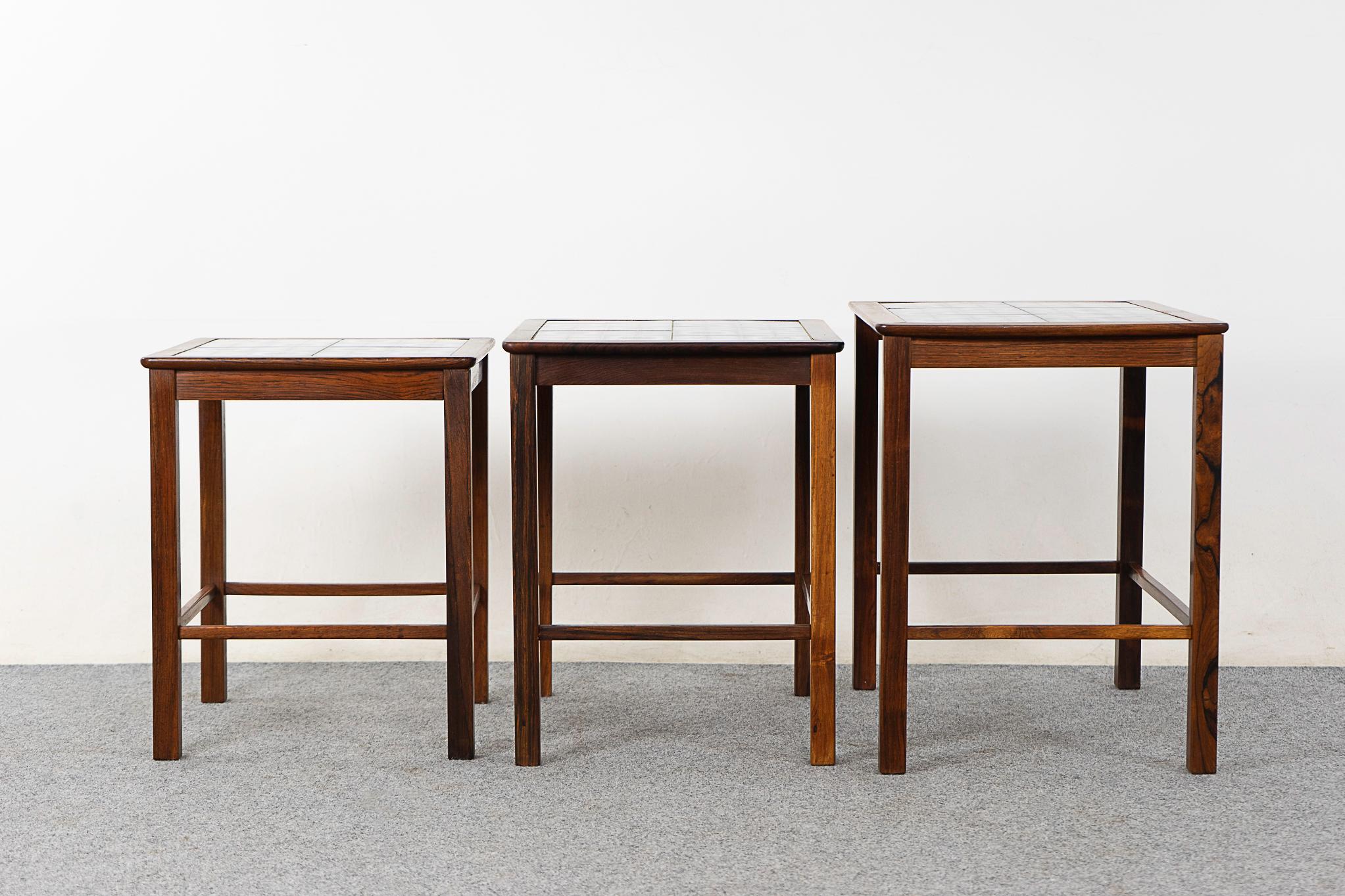 Danish Mid-Century Modern Rosewood & Tile Danish Nesting Tables 2