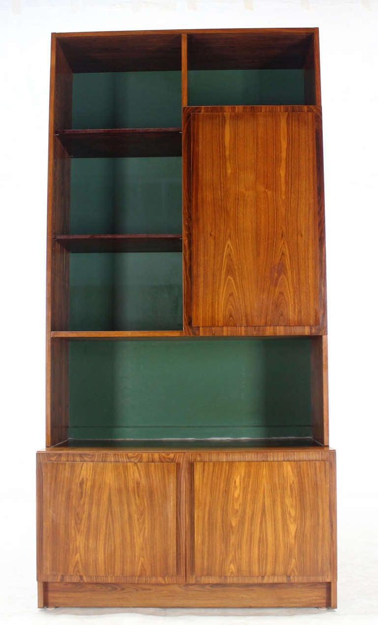 Danish Mid Century Modern Rosewood Wall Unit Shelves 3 Door Compartments MINT For Sale 5