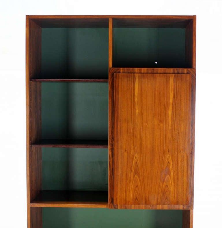 Danish Mid Century Modern Rosewood Wall Unit Shelves 3 Door Compartments MINT For Sale 2