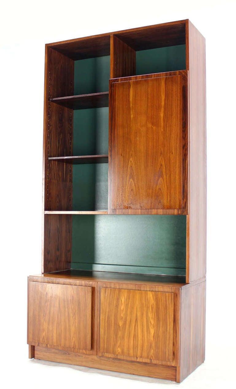 Danish Mid Century Modern Rosewood Wall Unit Shelves 3 Door Compartments MINT For Sale 3