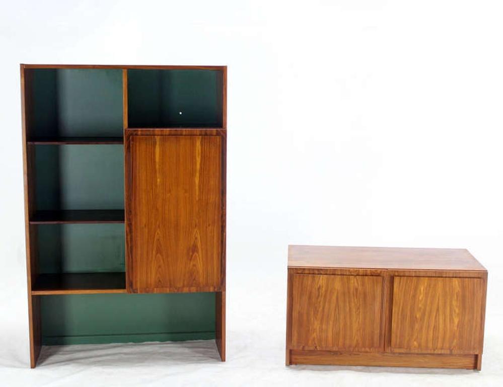 Danish Mid Century Modern Rosewood Wall Unit Shelves 3 Door Compartments MINT For Sale 4