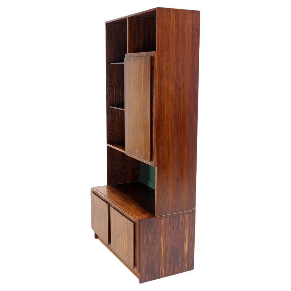 Danish Mid Century Modern Rosewood Wall Unit Shelves 3 Door Compartments MINT For Sale