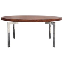 Danish Mid-Century Modern Round Brazilian Rosewood and Chrome Side/Coffee Table