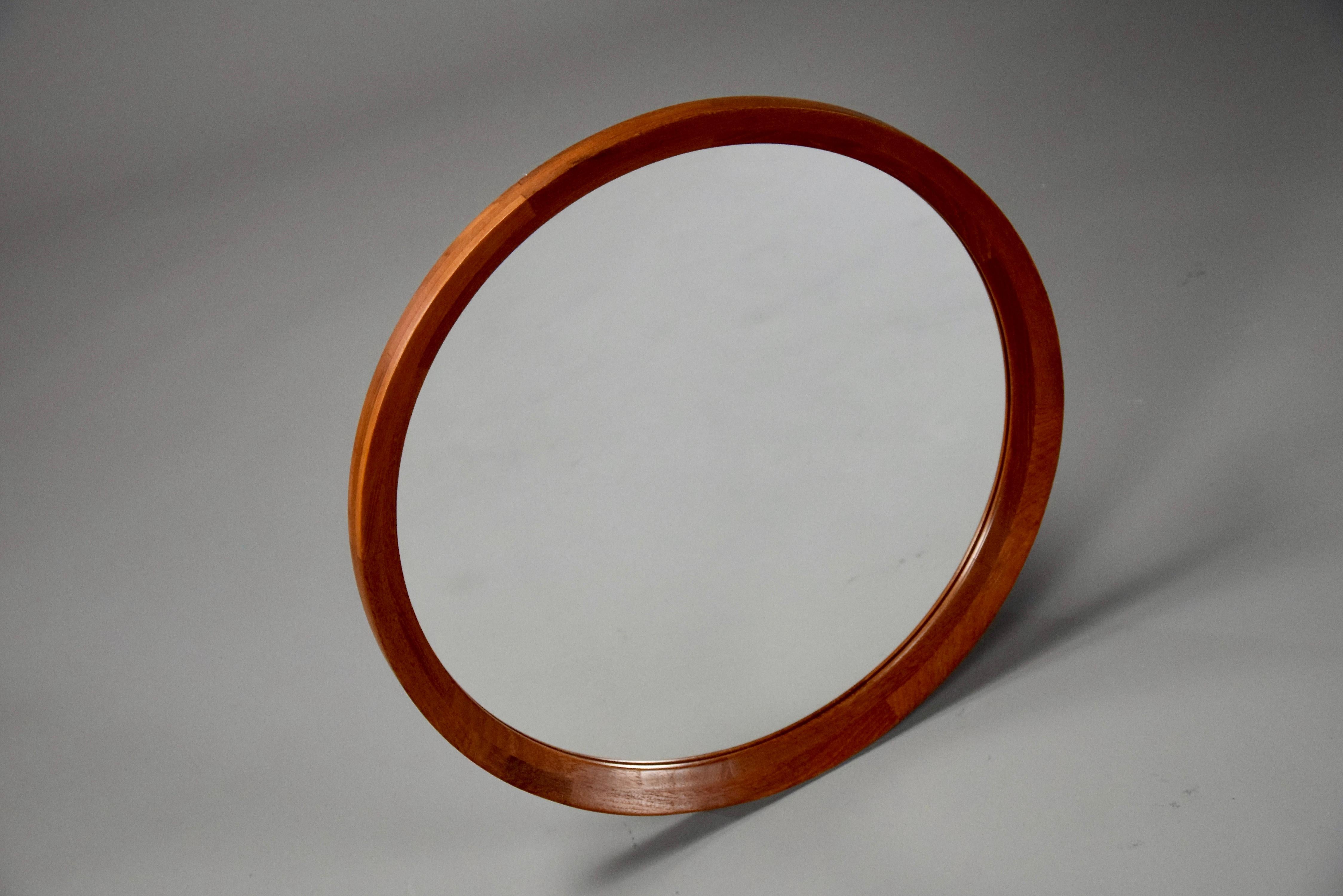 Mid-20th Century Scandinavian Mid-Century Modern Round Teak Wood Wall Mirror For Sale