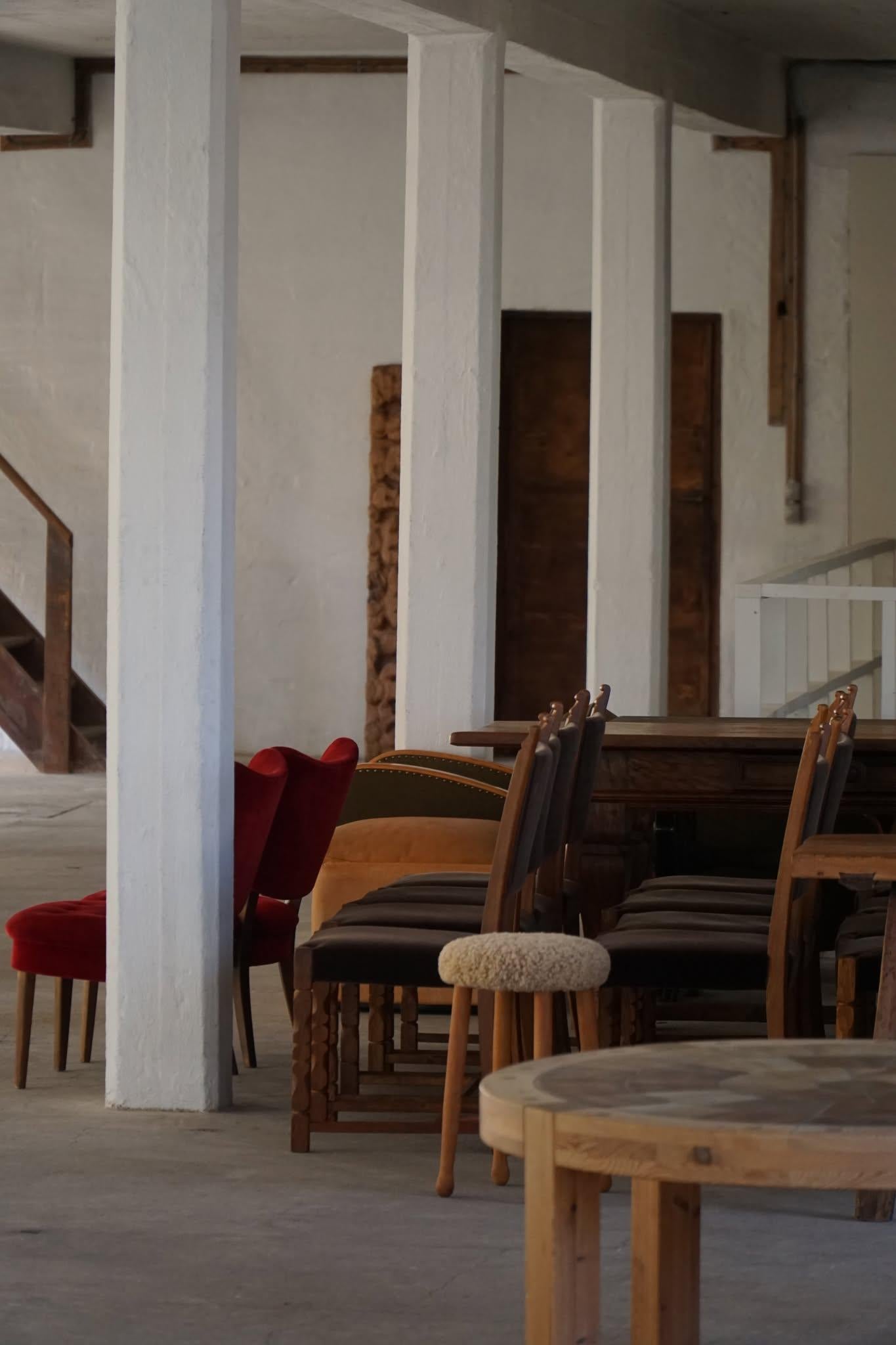 Taburete escultural danés de mediados de siglo con asiento de lana de cordero, años 60 en venta 7