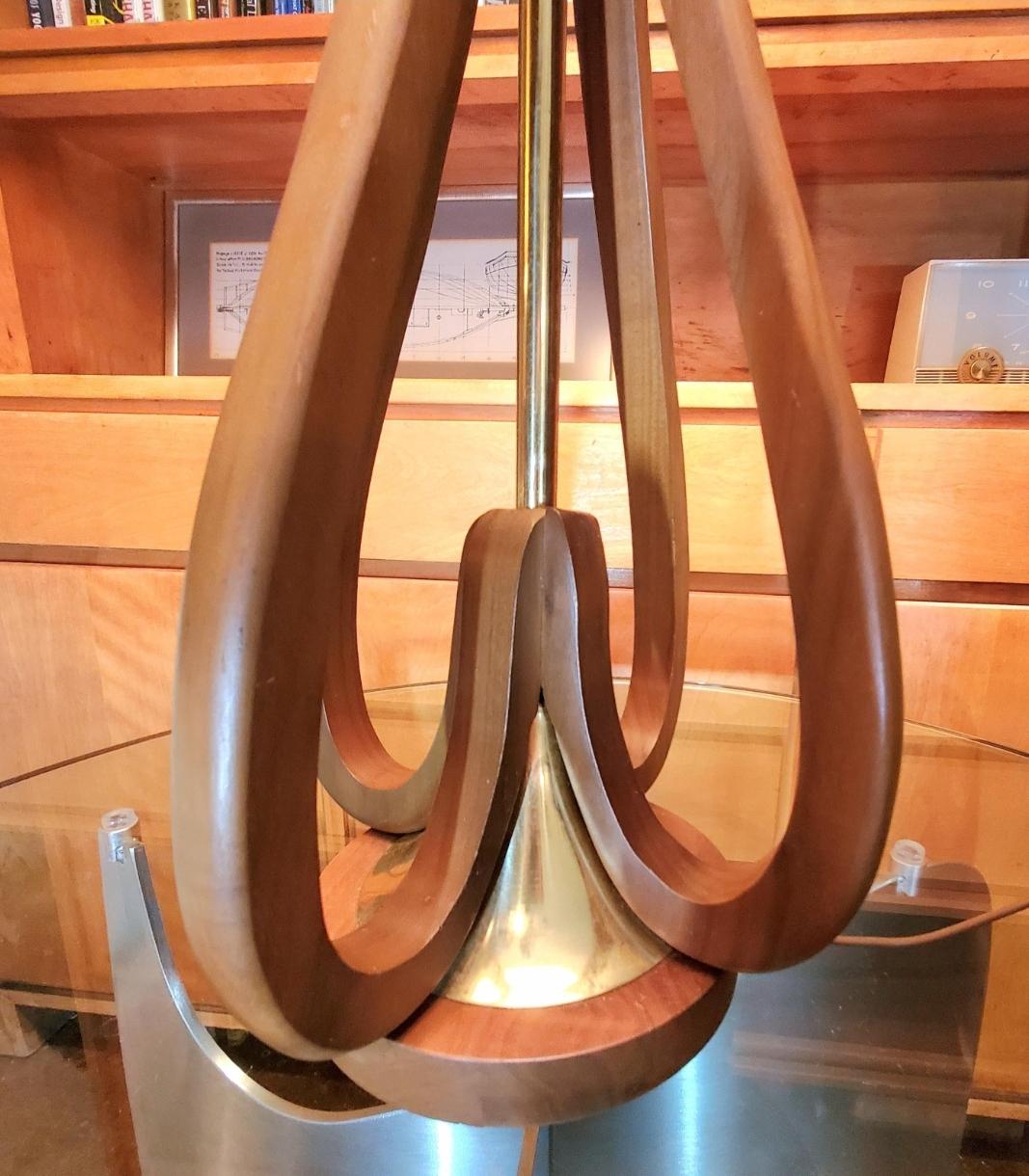 Danish Mid-Century Modern Sculptural Teak and Brass Lamp For Sale 4