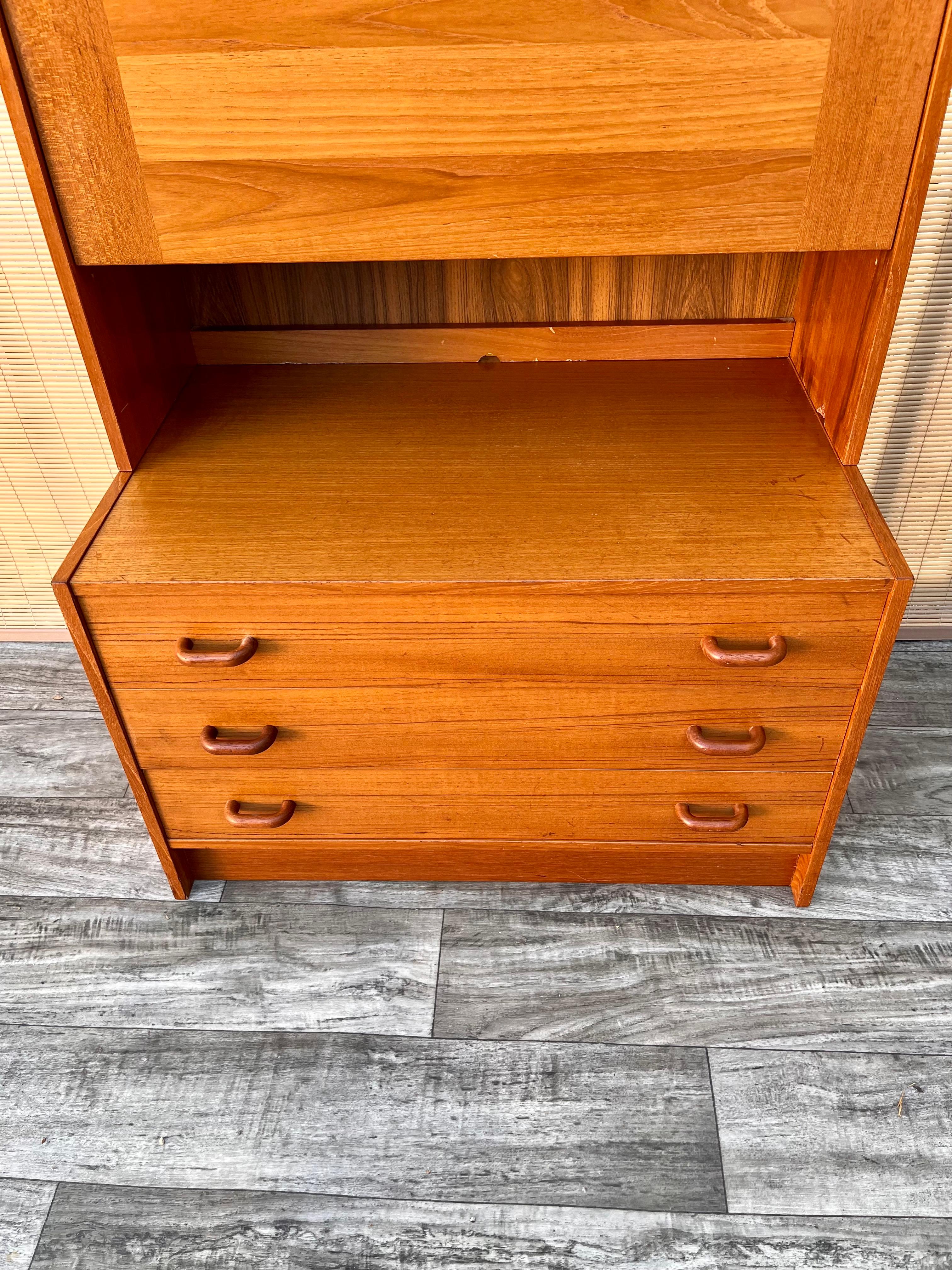 Danish Mid Century Modern Drop Down Secretary Desk Cabinet by Domino Mobel For Sale 1