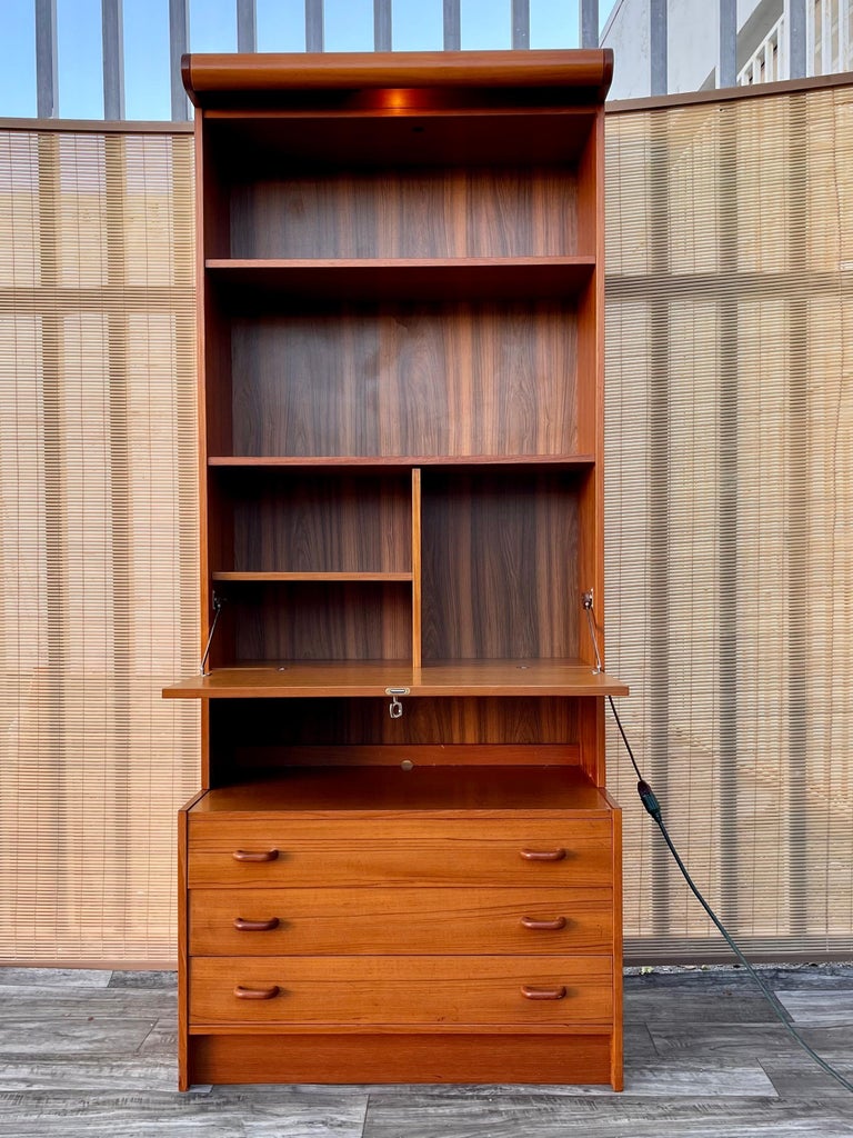 Danish Mid Century Modern Drop Down Secretary Desk Cabinet by Domino Mobel For Sale 13