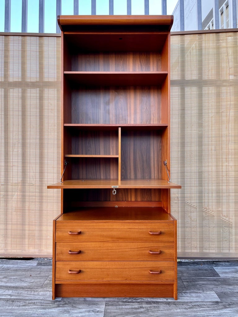 Mid-Century Modern Danish Mid Century Modern Drop Down Secretary Desk Cabinet by Domino Mobel For Sale