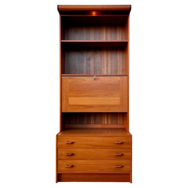 Danish Mid Century Modern Drop Down Secretary Desk Cabinet by Domino Mobel For Sale
