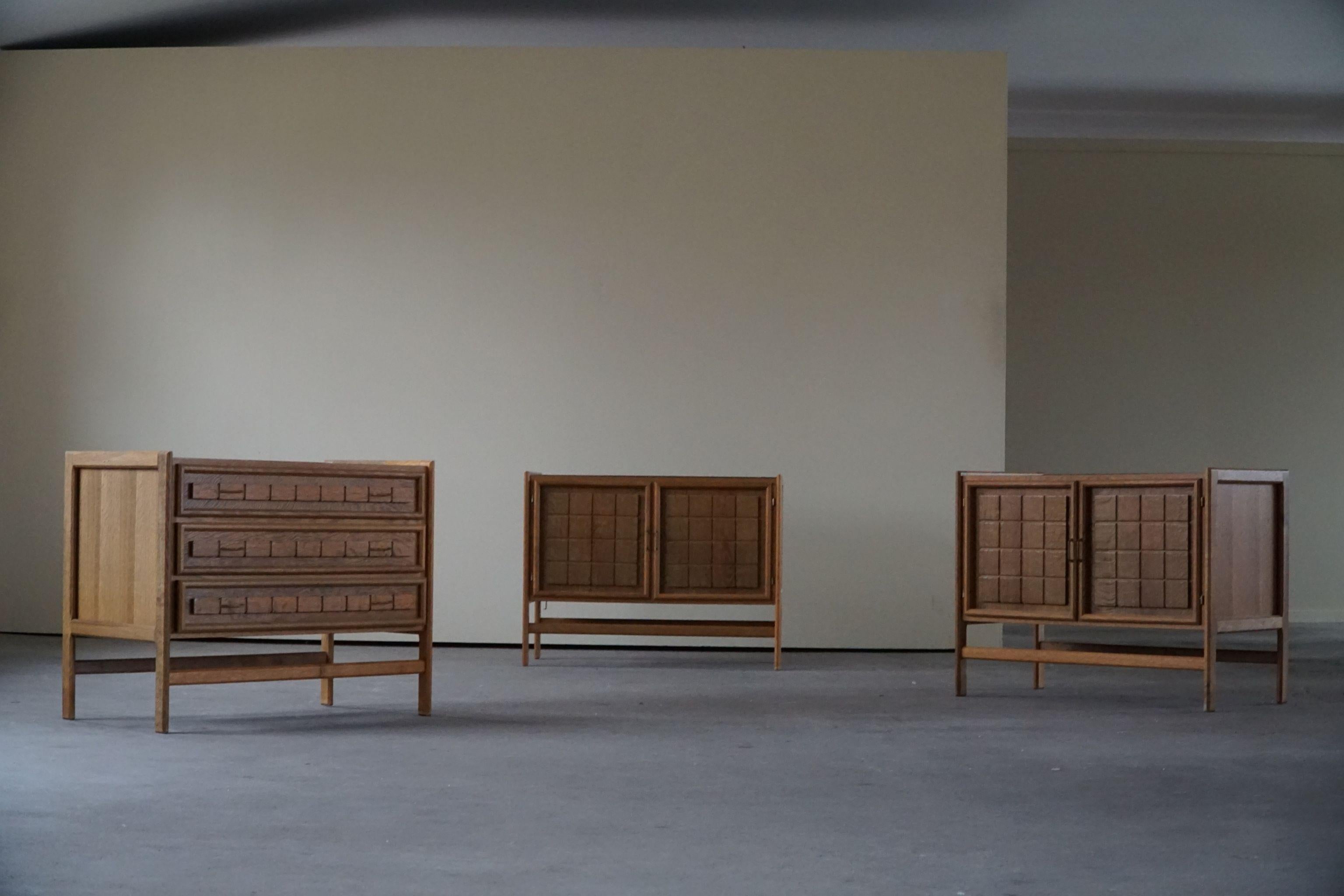 Scandinavian Modern Danish Mid-Century Modern, Set of 3 Cabinets in Solid Oak, Made in 1960s