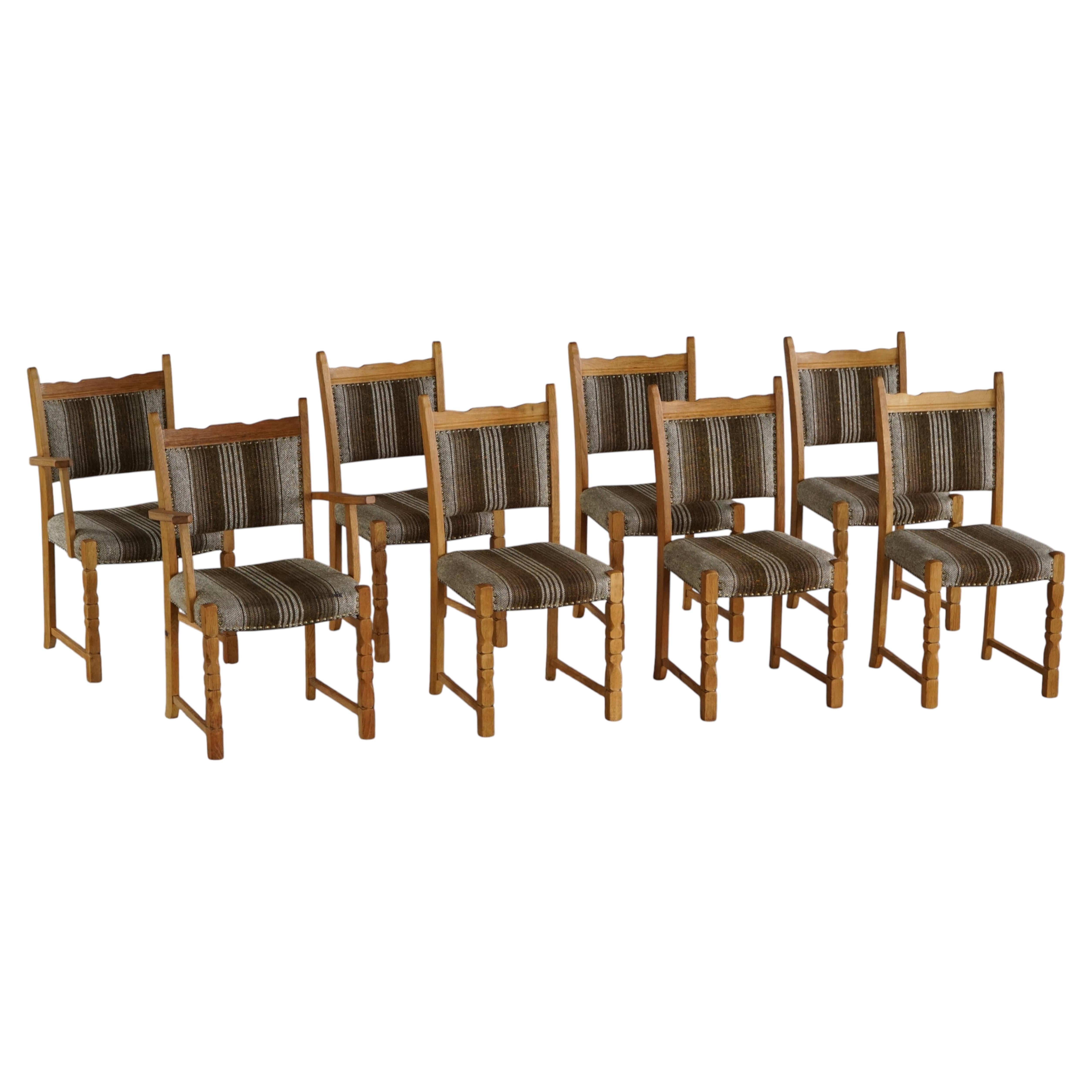 Danish Mid Century Modern, Set of 8 Dining Chairs in Oak & Wool, 1960s