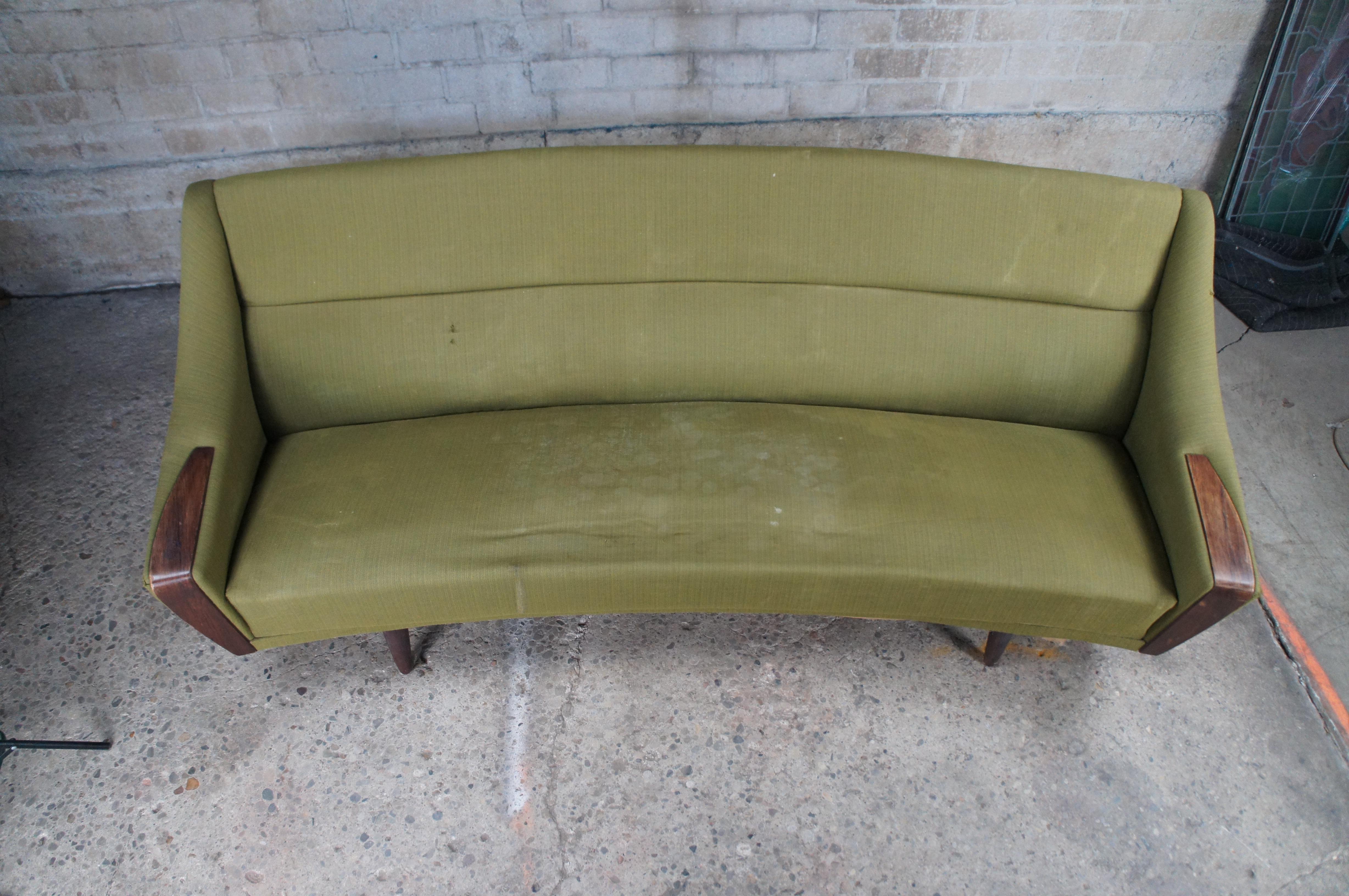 Scandinavian Danish Mid Century Modern Severin Hansen Rosewood Sculptural Bowfront Sofa Couch
