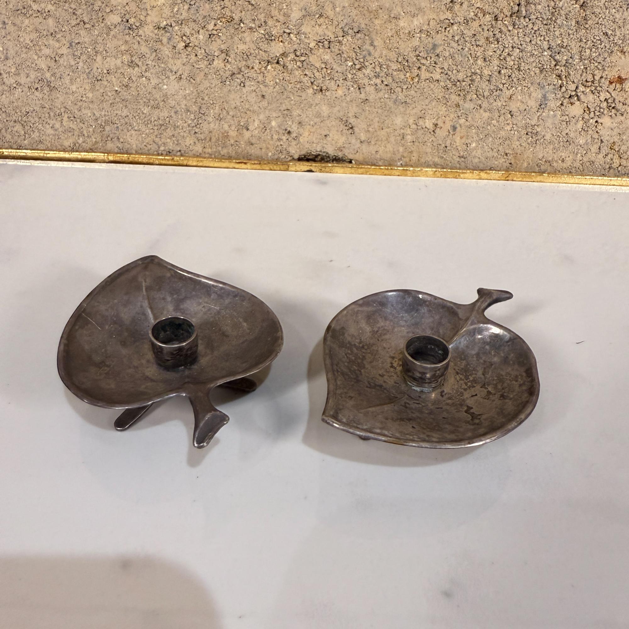 Bougeoirs à feuilles en métal argenté des années 1960 Danemark en vente 3