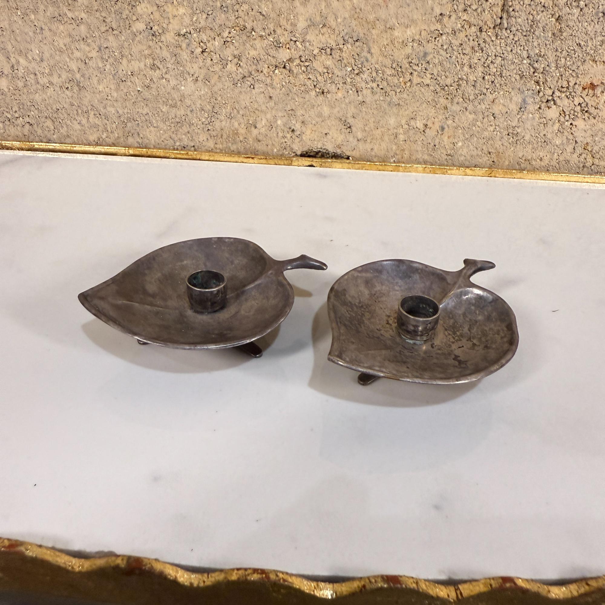 Bougeoirs à feuilles en métal argenté des années 1960 Danemark en vente 2