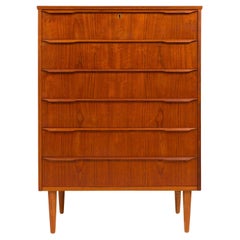 Danish Mid-Century Modern Six-Drawer Teak Tallboy Dresser 1960s