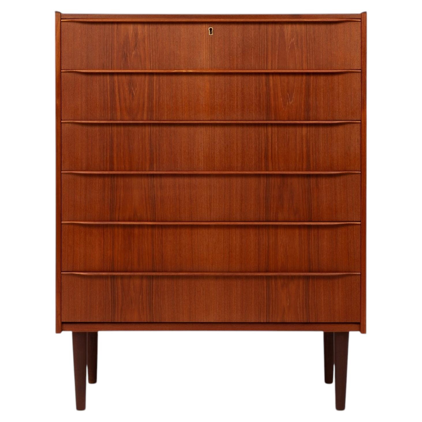 Danish Mid-Century Modern Six-Drawer Teak Tallboy Dresser 1960s For Sale