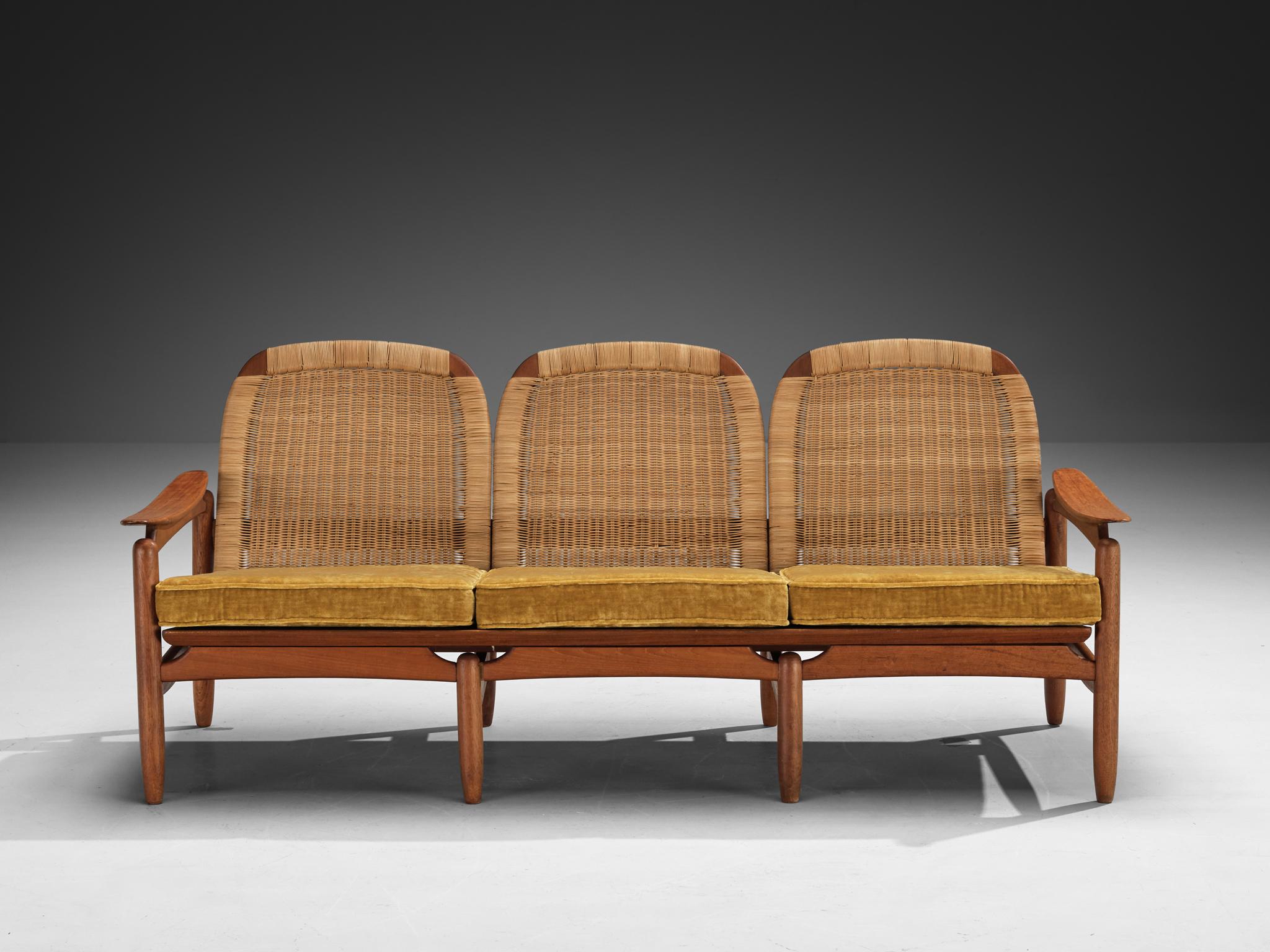 Divano danese del Mid-Century Modern in tessuto di teak e canne In condizioni buone in vendita a Waalwijk, NL