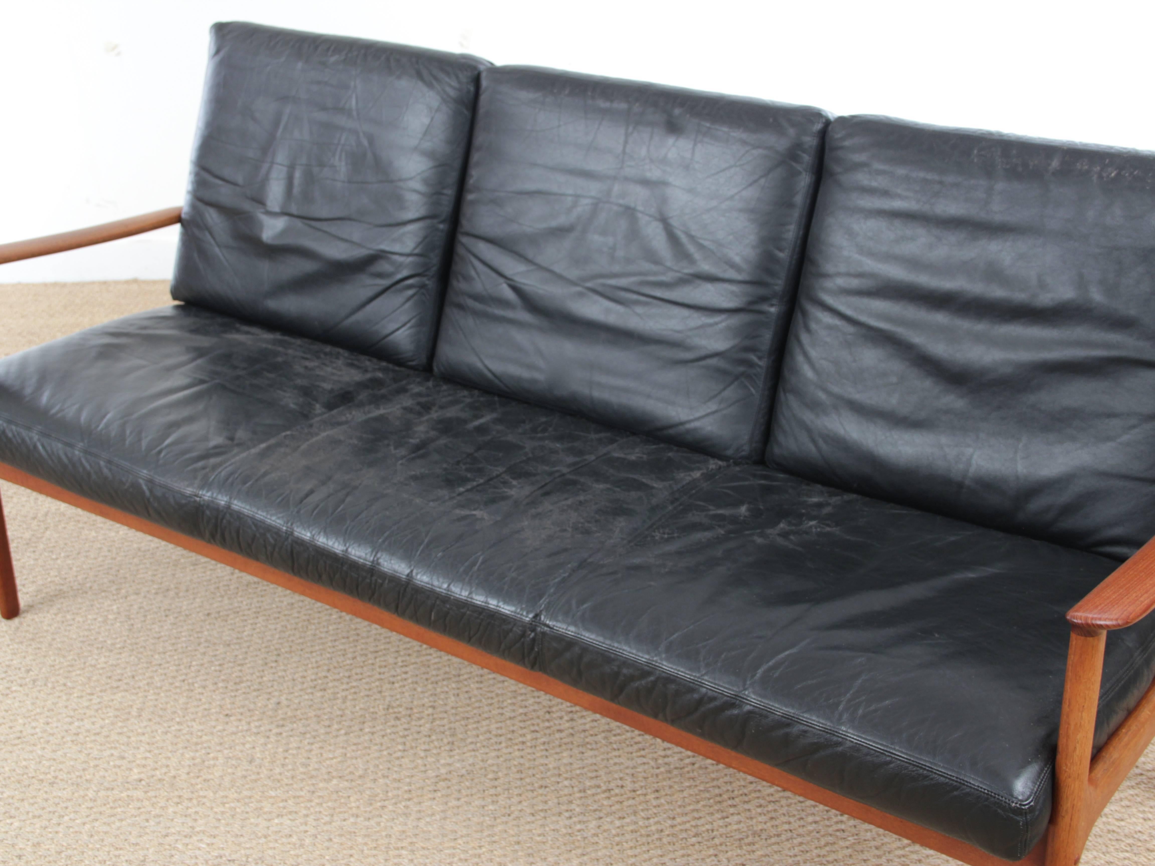 Danish Mid-Century Modern Sofa Three-Seats by Ole Wanscher for Paul Jepesen 3
