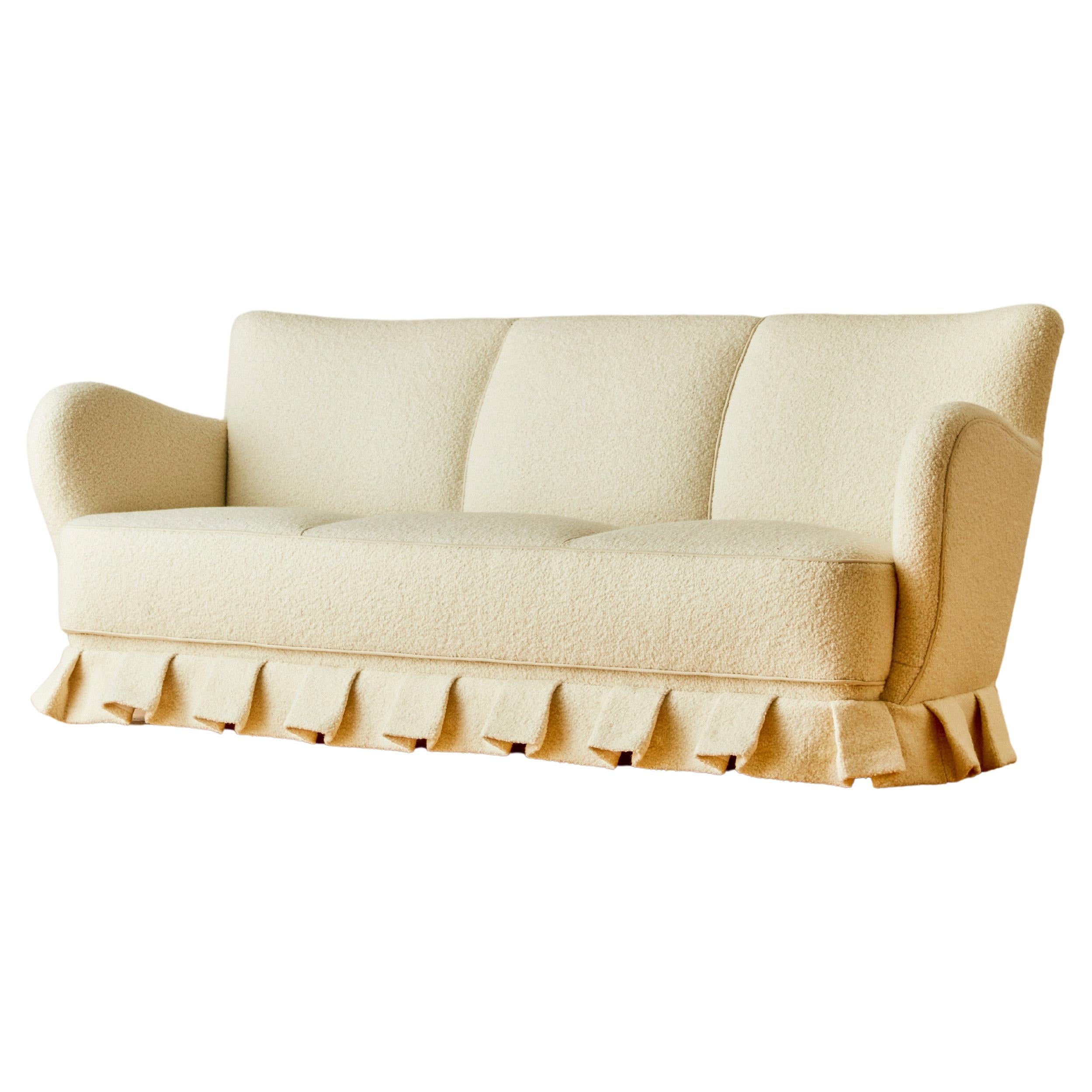 Danish Mid Century Modern Sofa with a Ruffled Skirt For Sale
