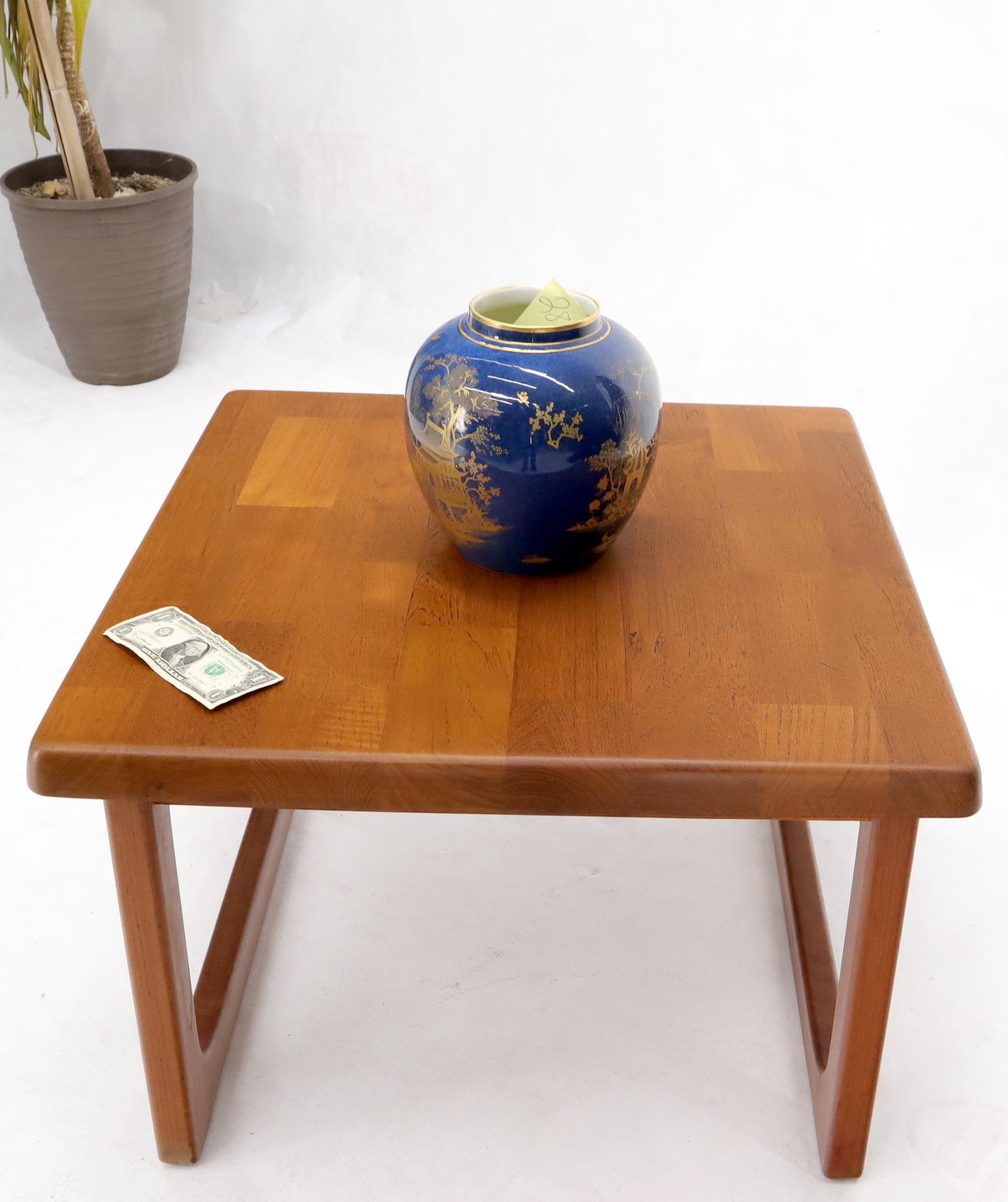 Lacquered Danish Mid-Century Modern Solid Thick Teak Top Square Coffee Side Table For Sale