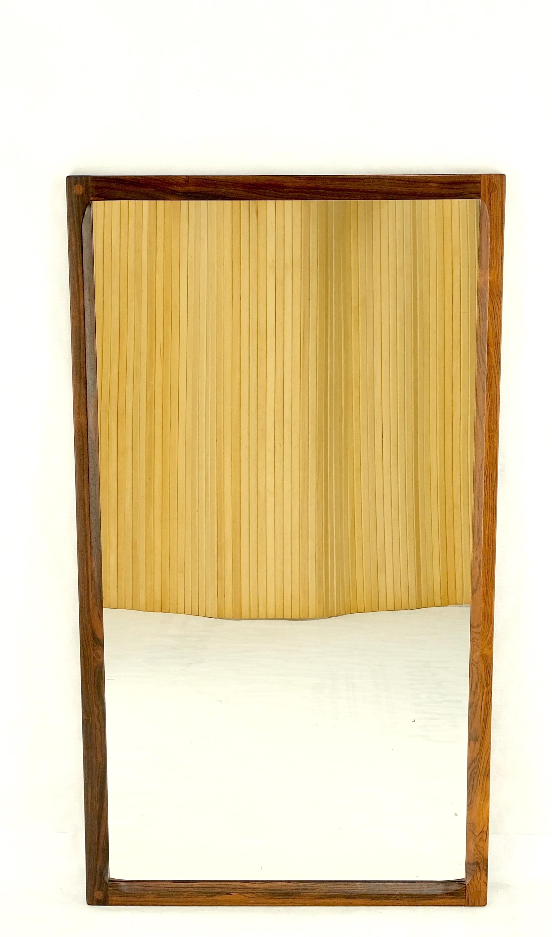 Danish Mid Century Modern Solid Rosewood Frame Rectangle Wall Mirror MINT! For Sale 6