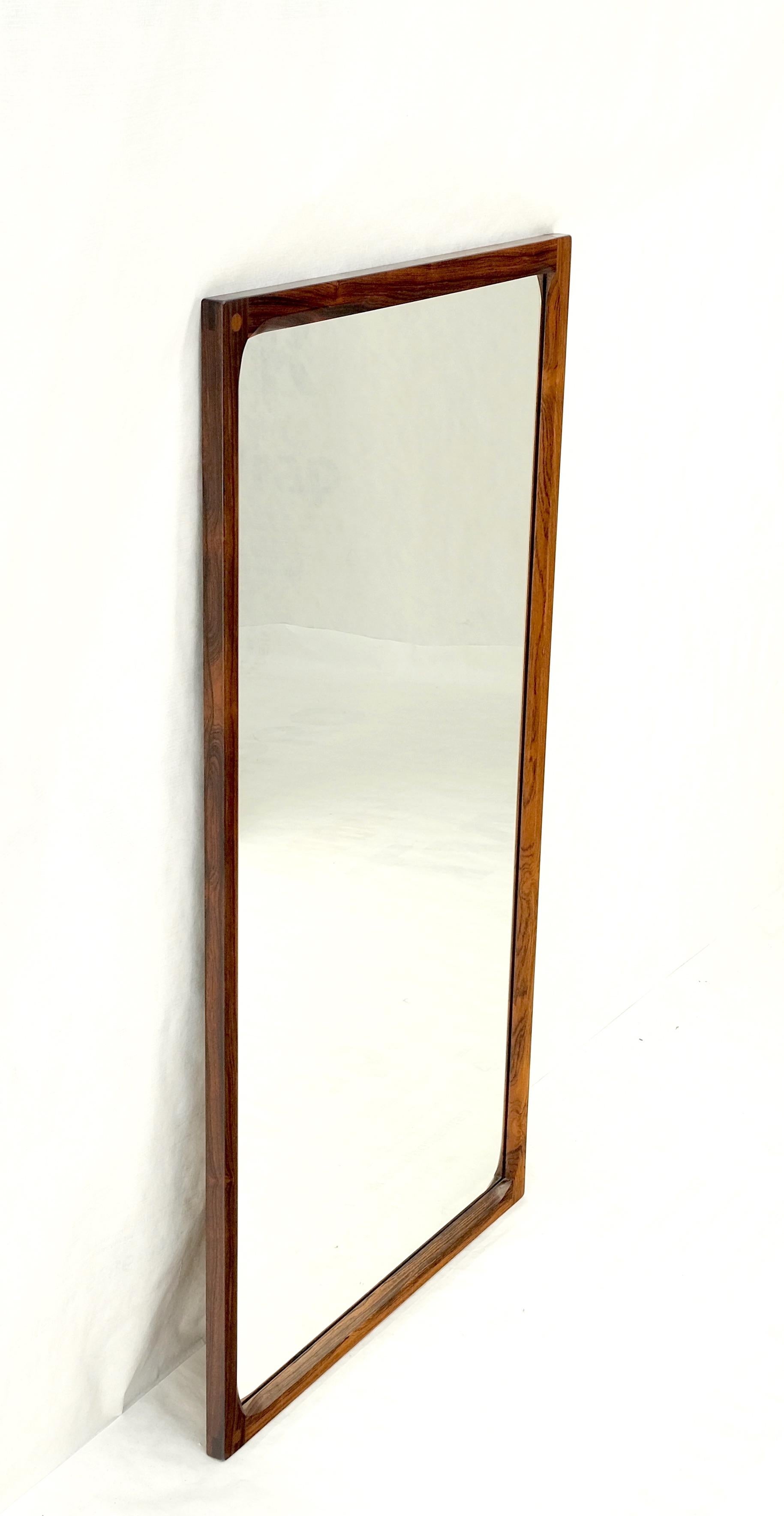 Danish Mid Century Modern Solid Rosewood Frame Rectangle Wall Mirror MINT! For Sale 7