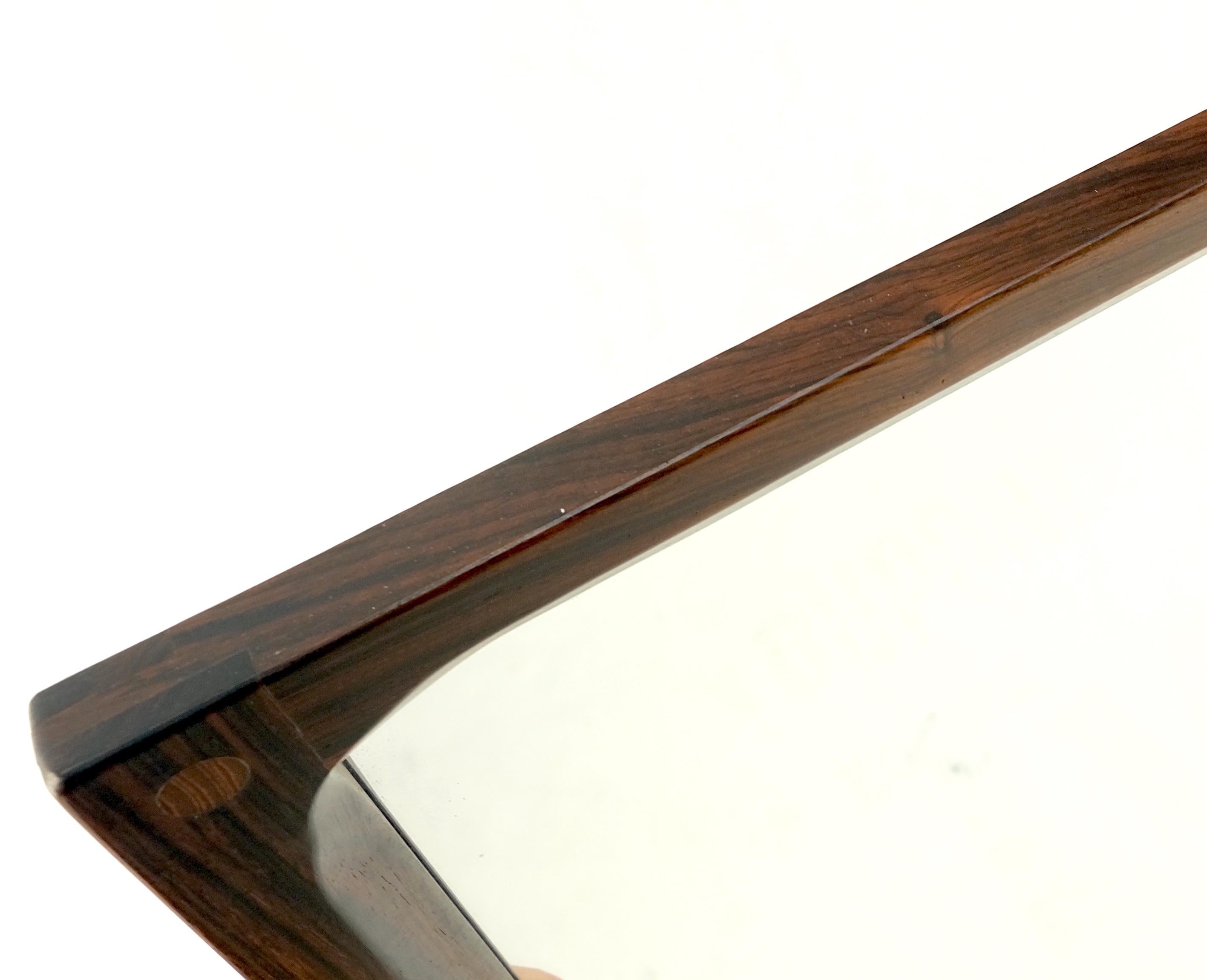 Lacquered Danish Mid Century Modern Solid Rosewood Frame Rectangle Wall Mirror MINT! For Sale