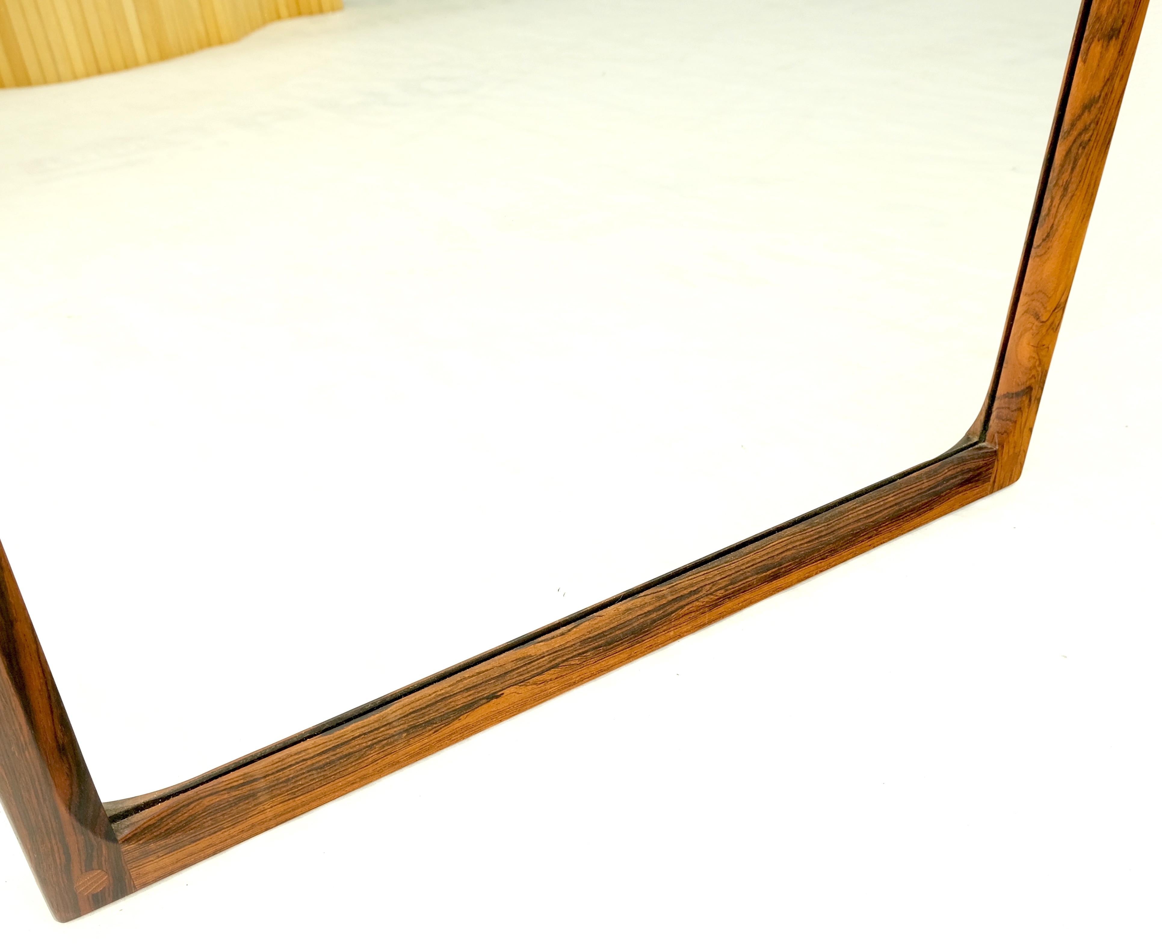 20th Century Danish Mid Century Modern Solid Rosewood Frame Rectangle Wall Mirror MINT! For Sale