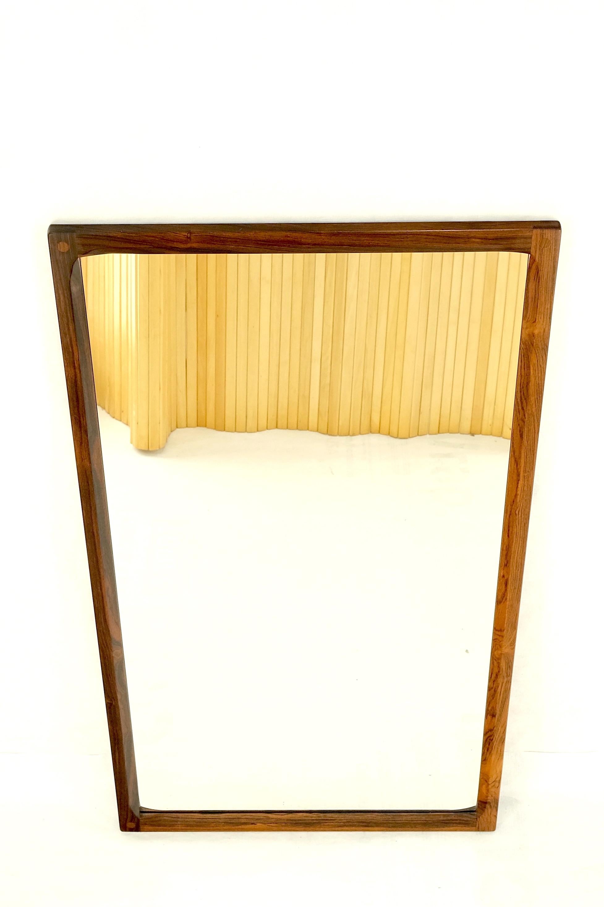 Danish Mid Century Modern Solid Rosewood Frame Rectangle Wall Mirror MINT! For Sale 3