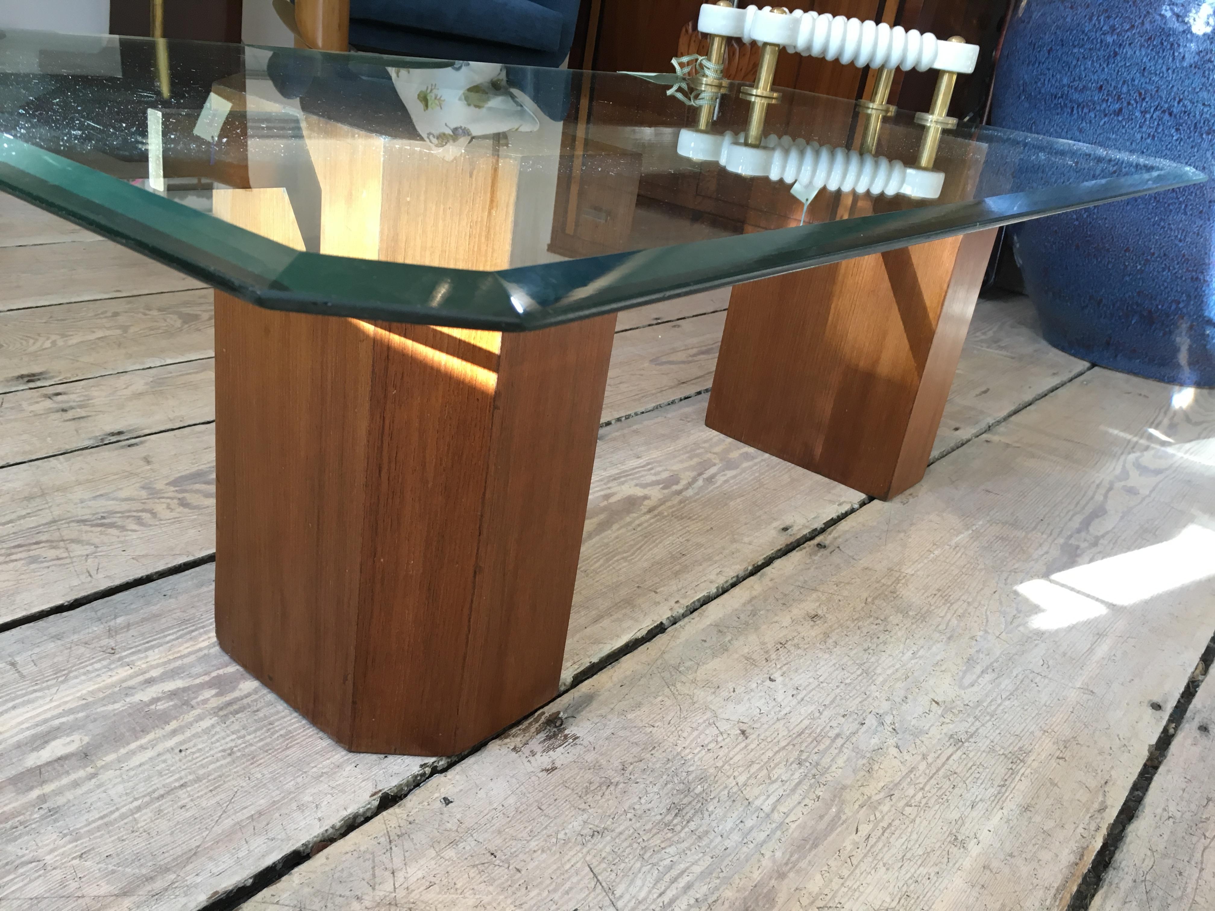 Danish Mid-Century Modern Solid Teak and Brass Coffee Table In Good Condition In Nantucket, MA