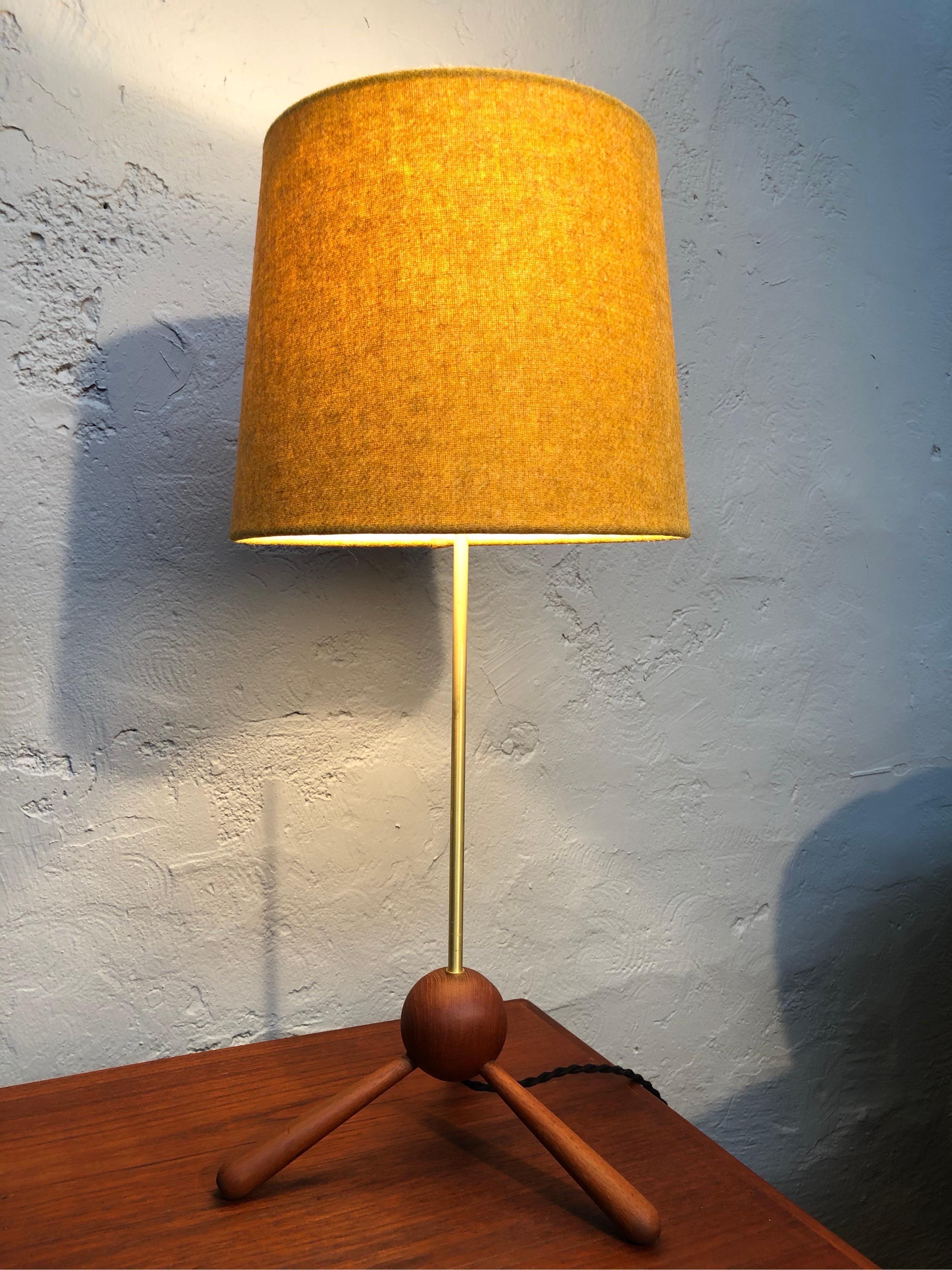 Danish Mid-Century Modern Solid Teak and Brass Table Lamp 5