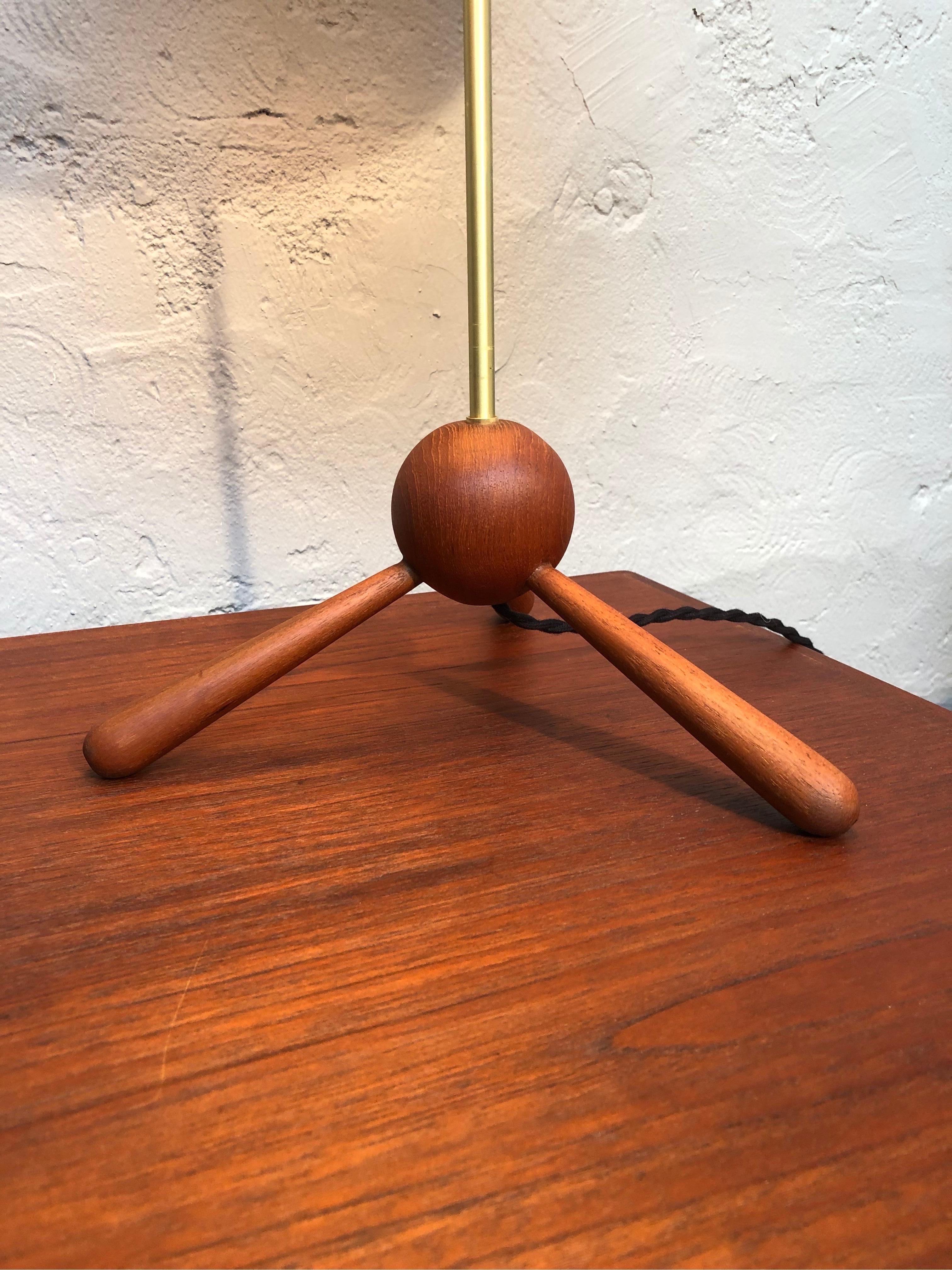 Hand-Crafted Danish Mid-Century Modern Solid Teak and Brass Table Lamp