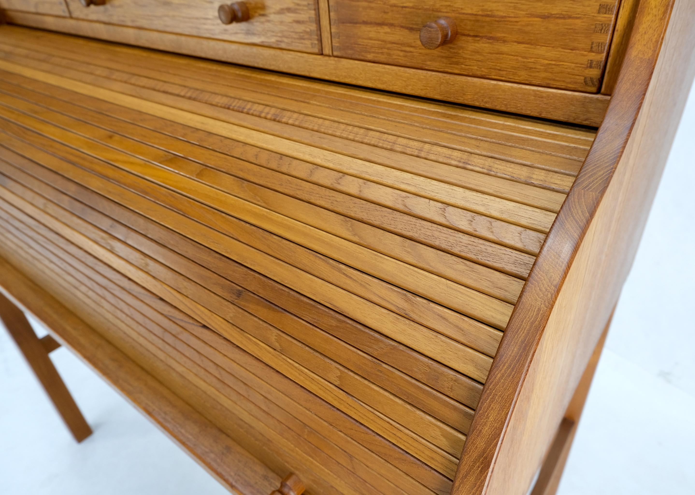 Danish Mid-Century Modern Solid Teak Pull Out Roll Top Desk Drawers Chair Mint 3