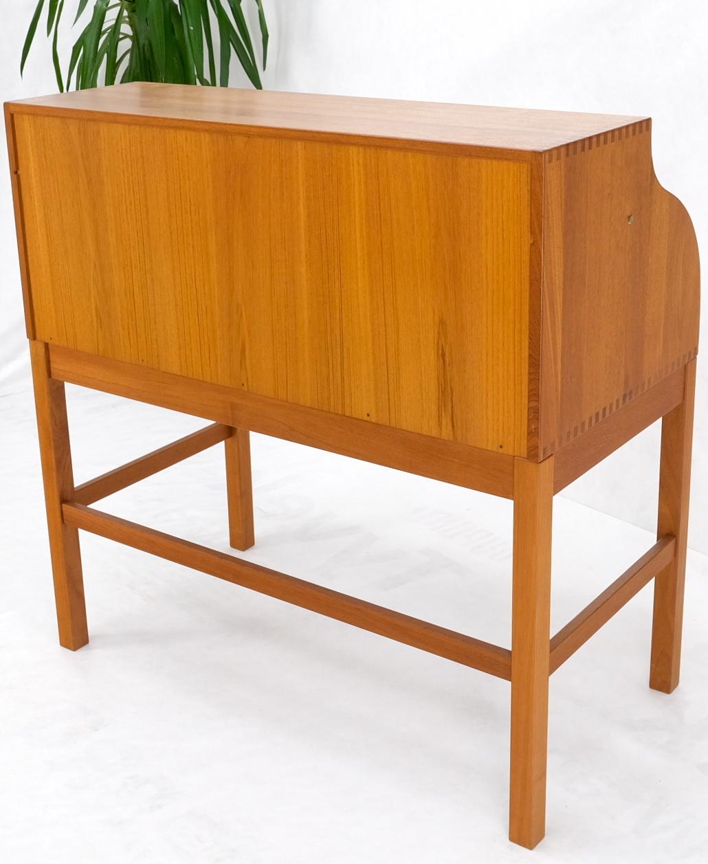 Danish Mid-Century Modern Solid Teak Pull Out Roll Top Desk Drawers Chair Mint 5