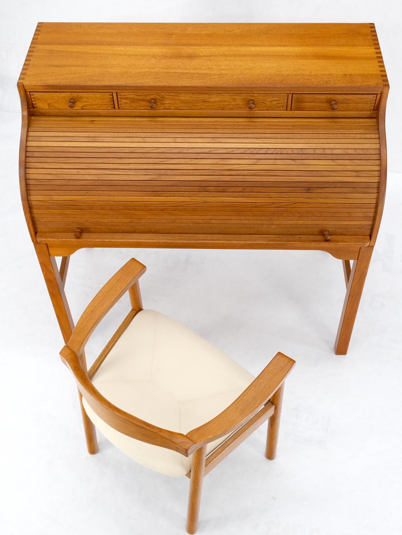 Danish Mid-Century Modern Solid Teak Pull Out Roll Top Desk Drawers Chair Mint 6