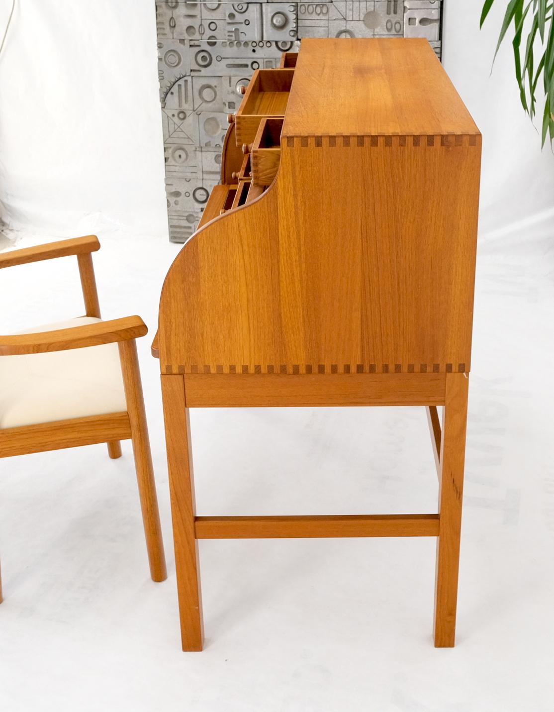 Danish Mid-Century Modern Solid Teak Pull Out Roll Top Desk Drawers Chair Mint 9
