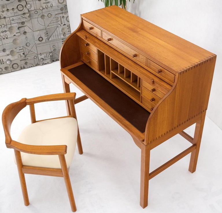 Danish MidCentury Modern Solid Teak Pull Out Roll Top Desk Drawers