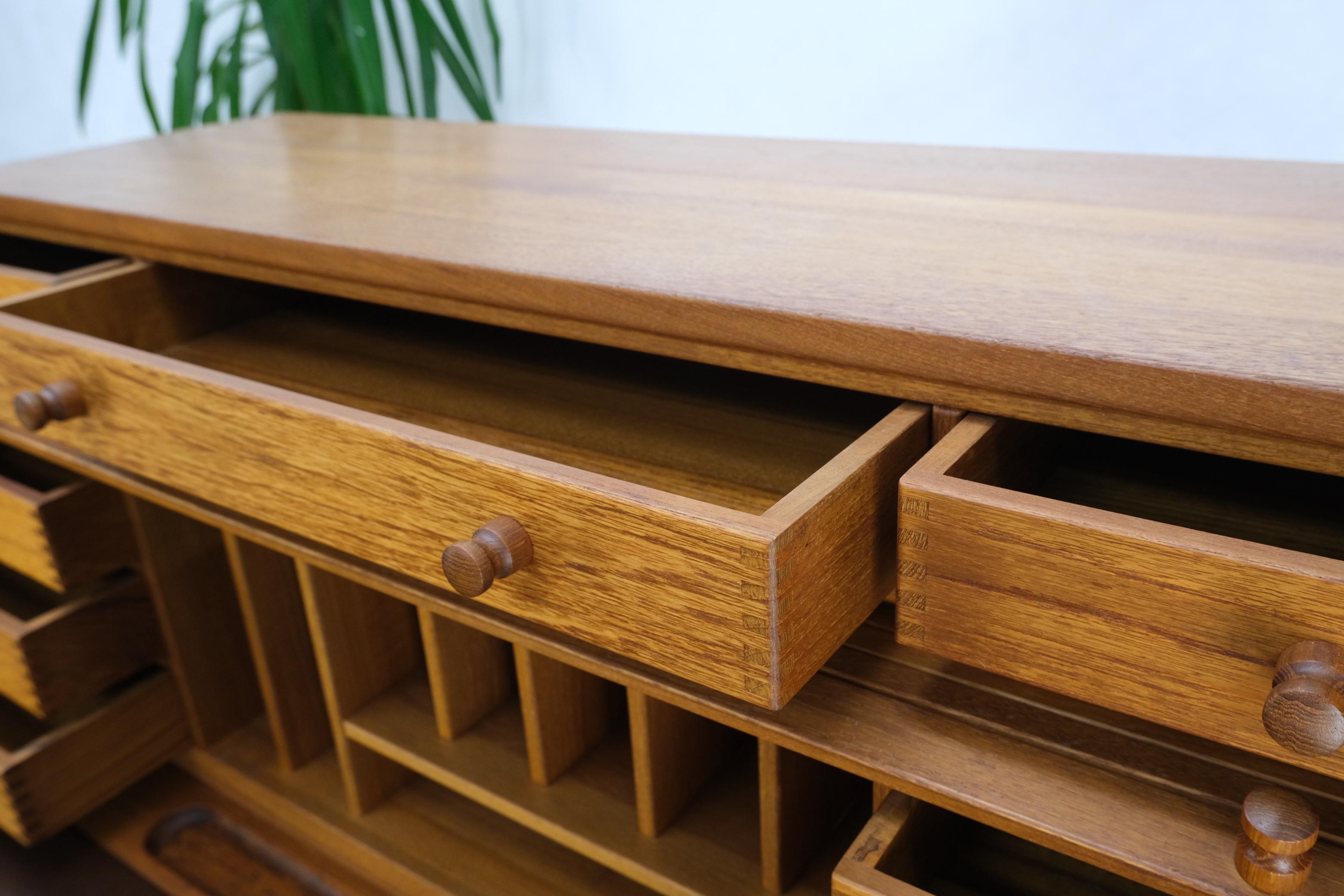Lacquered Danish Mid-Century Modern Solid Teak Pull Out Roll Top Desk Drawers Chair Mint