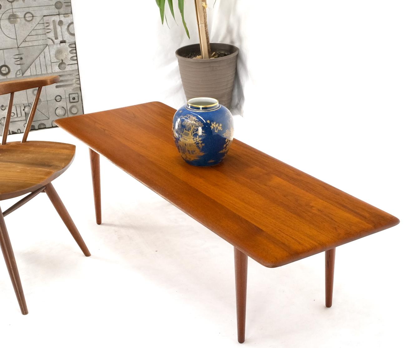 Lacquered Danish Mid-Century Modern Solid Teak Rectangle Coffee Table Tapered Dowel Legs For Sale