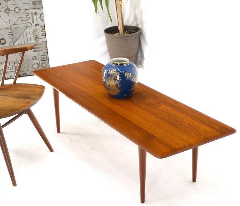 Danish MidCentury Modern Solid Teak Rectangle Coffee Table Tapered